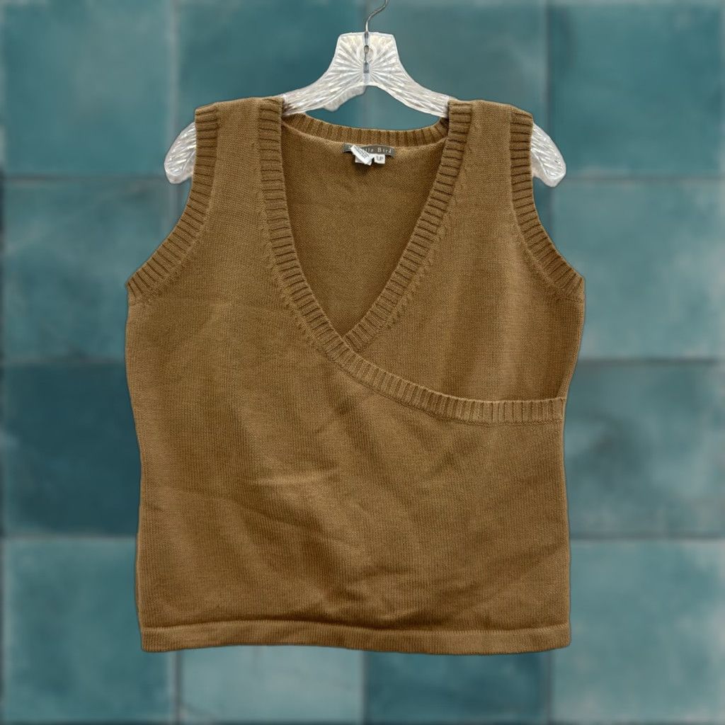 Anthropologie VINTAGE Anthropologie Isabella Bird Wool Vest Top Petite L PL Tan Knit Wrap Preppy Boho Blouse Women Mens? Size L / US 10 / IT 46 - 1 Thumbnail