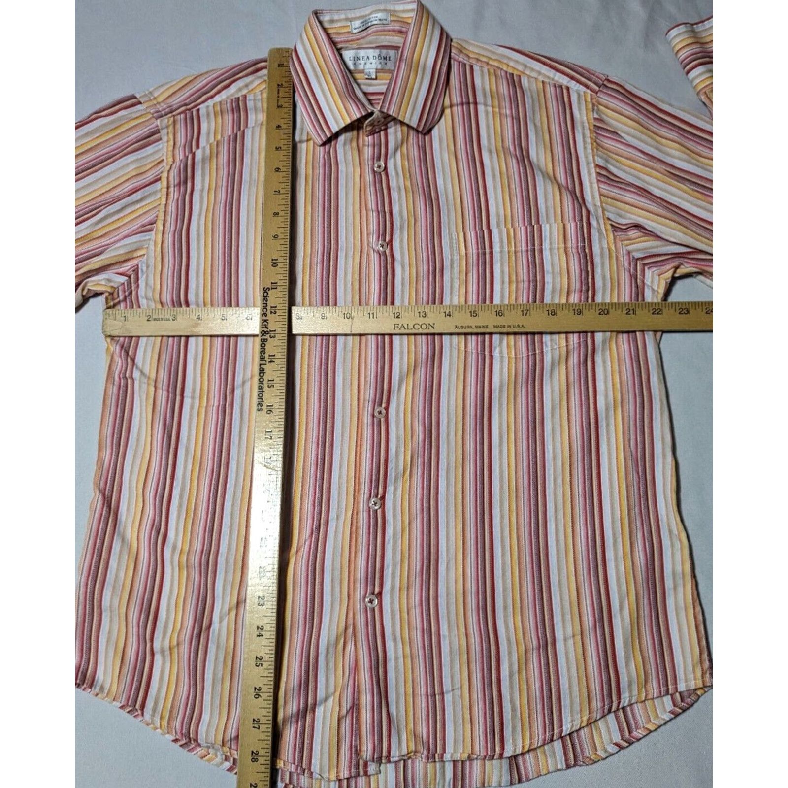 Vintage LINEA DOME CHEMISE Men Large 16 1/2 Red Orange Striped 100% Cotton Button-Up Shirt Size US L / EU 52-54 / 3 - 7 Thumbnail