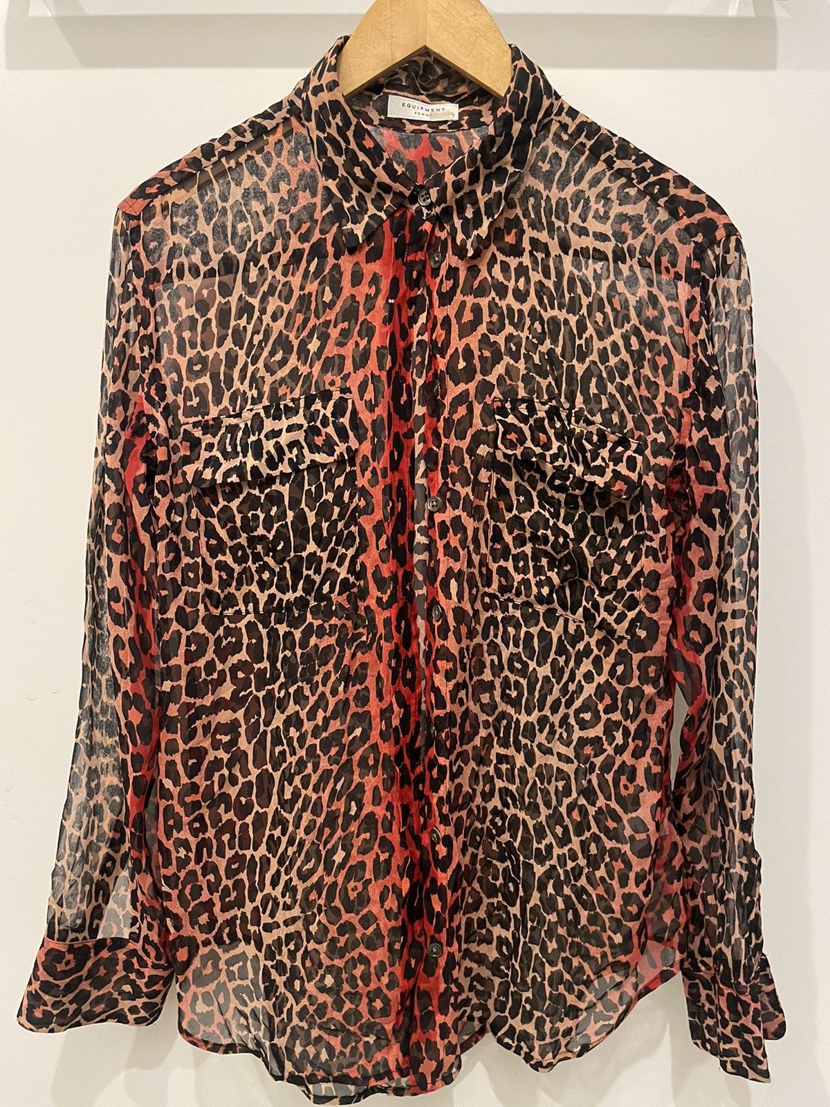 image of Equipment Femme Leopard Print Silk Shirt in Brown, Women's (Size Small)