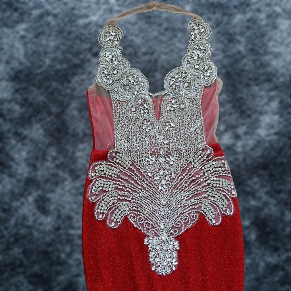 Vintage VINTAGE Babaroni Dress XS Red Prom Halter Mermaid Maxi Gown Rhinestone Formal Evening Women XS Red Mermaid Maxi Beaded Rhinestone Strap Halter Dress Size XS / US 0-2 / IT 36-38 - 1 Thumbnail