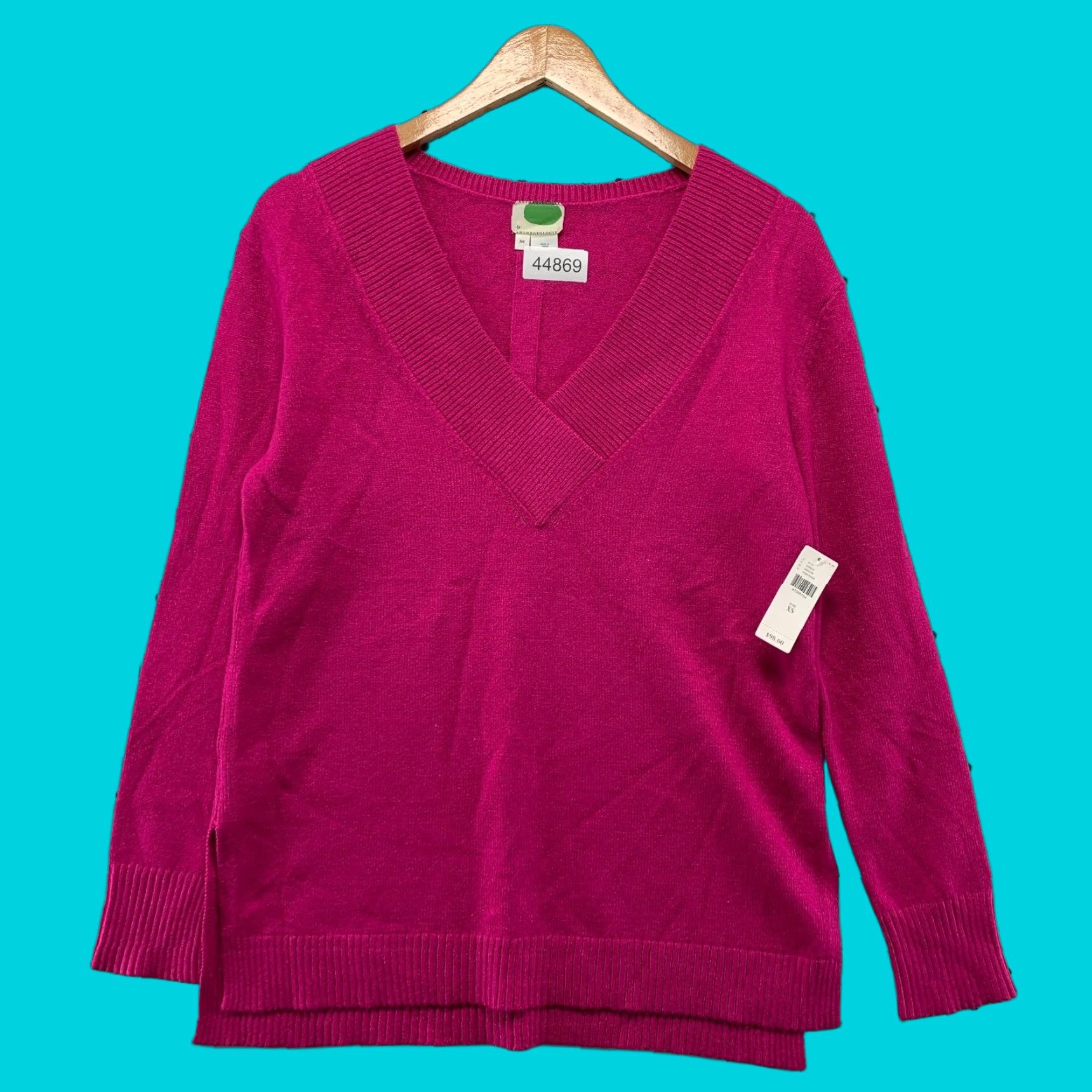 Anthropologie VINTAGE Anthropologie Galizia Tunic Sweater Womens XS Hot Pink V Neck NWT Cozy Size XS / US 0-2 / IT 36-38 - 1 Thumbnail