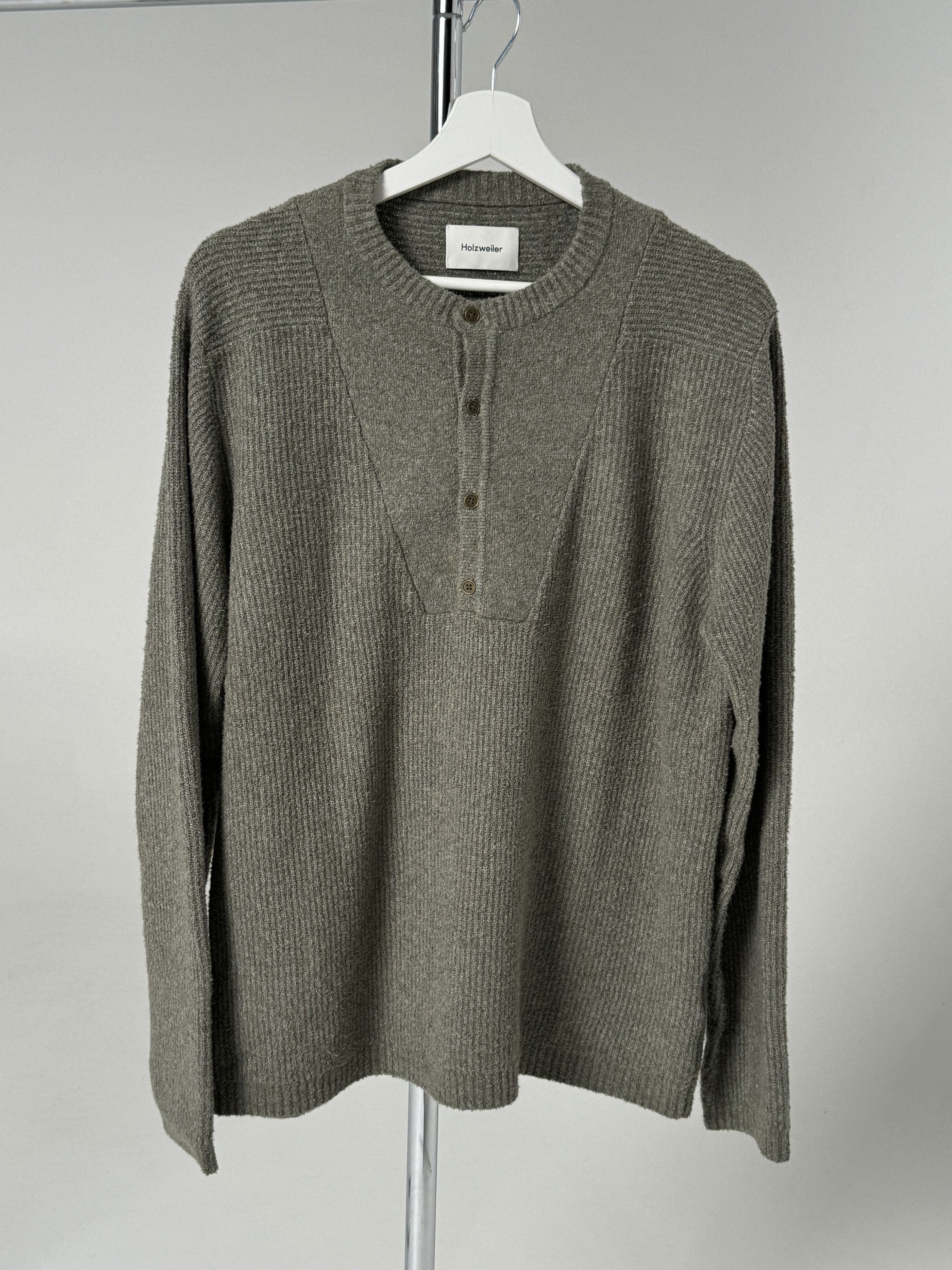 image of Holzweiler Grail Buttoned Henley Green, Men's (Size Large)
