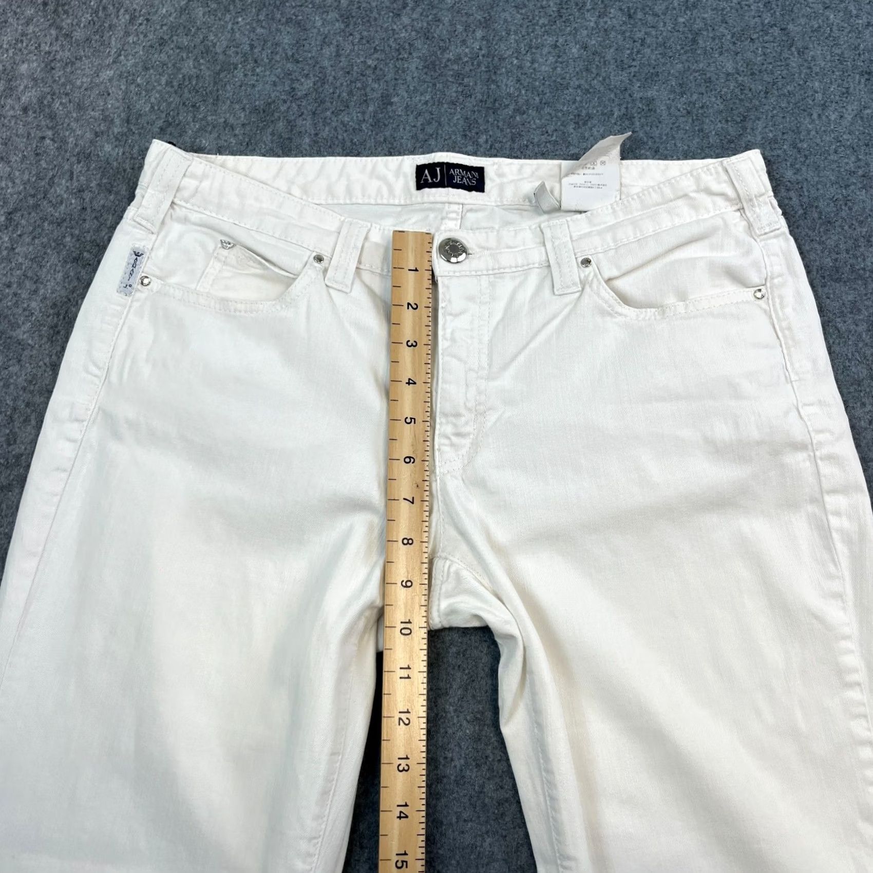 Vintage Armani Jeans Jeans Straight 32 30 UK 12 White Low Rise Studded Stretch Womens Mens Girls Size 34" / US 12 / IT 48 - 6 Thumbnail