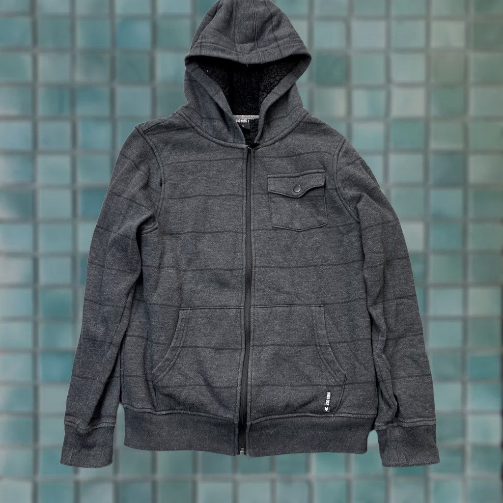Zoo York VINTAGE Zoo York Hoodie Mens Small Gray Striped Cotton Logo Sherpa Lined Full Zip Casual Size US S / EU 44-46 / 1 - 1 Thumbnail
