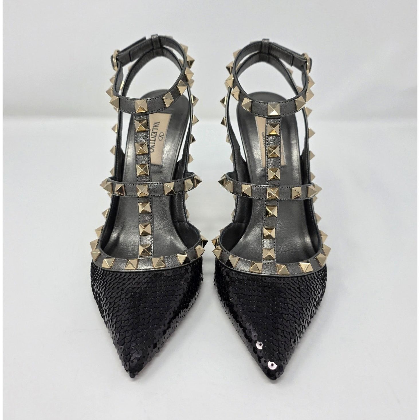 Valentino Valentino Rockstud Sequin Caged Pumps IT 37 Black Size US 7 / IT 37 - 3 Thumbnail