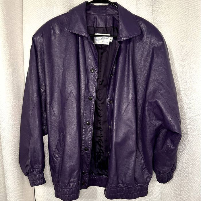 Caruso VTG Peter Caruso Genuine Leather Moto Biker Jacket Purple S