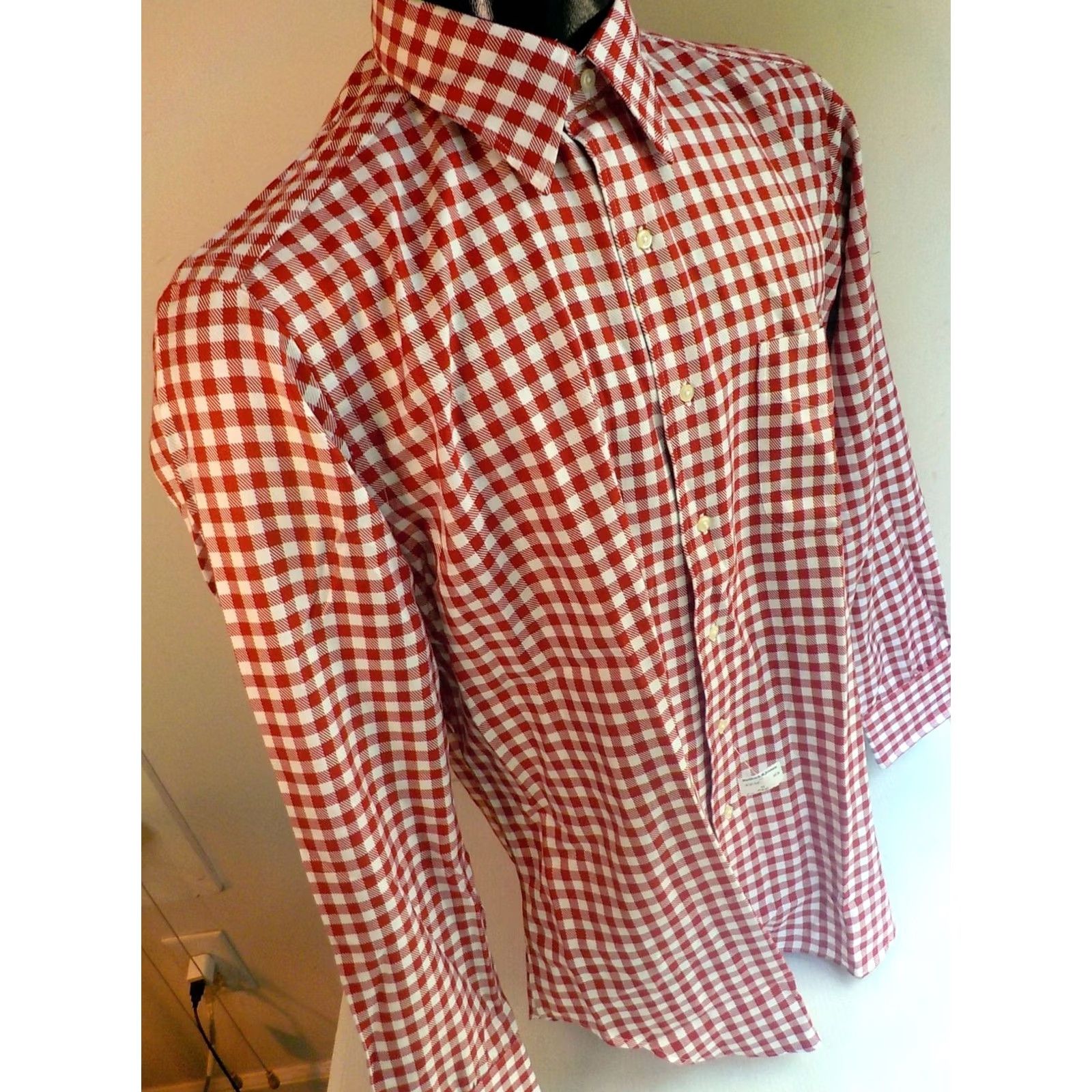 Vintage BULLLOCK & JONES LS Button Front Check Shirt Red White Cotton SZ MED NWT Mens Shirt Size US M / EU 48-50 / 2 - 3 Thumbnail