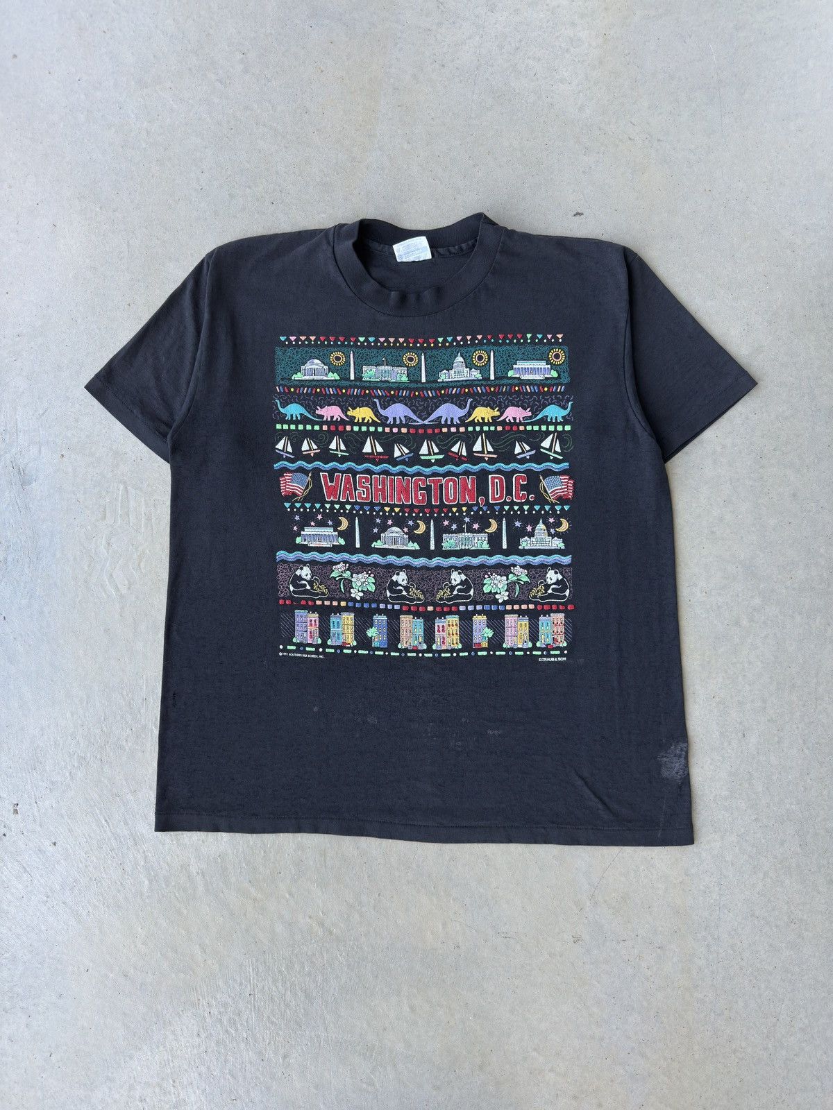Vintage Vintage 1980s Washington DC Art T Shirt Size US XL / EU 56 / 4 - 2 Thumbnail