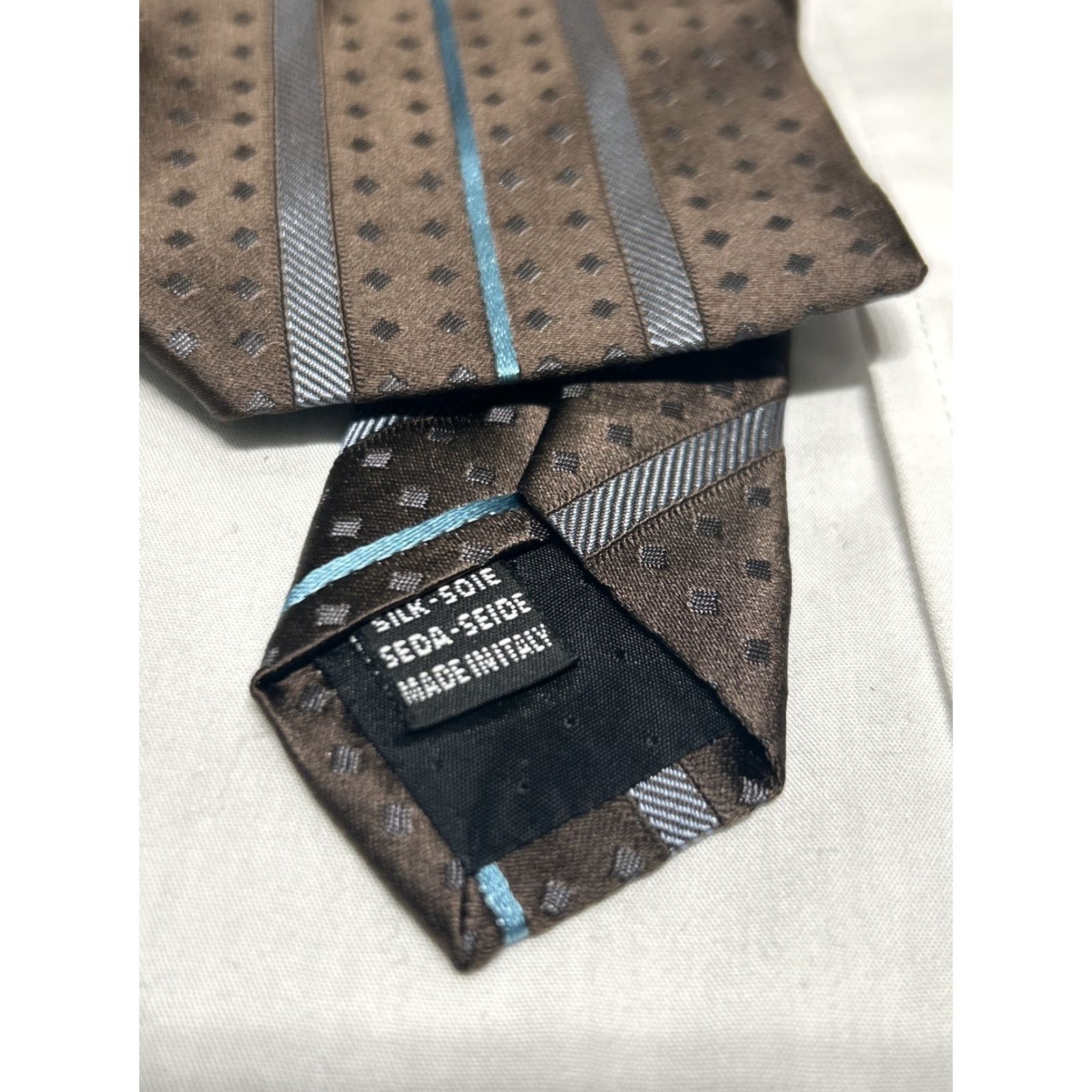 Romeo Gigli VINTAGE ROMEO GIGLI Mens Silk Classic Necktie ITALY Luxury Brown/Blue Geometric 60" 3.75" Tie Mens Size ONE SIZE - 3 Thumbnail