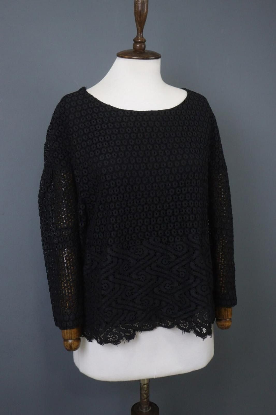 Designer Cop Copine Black Cotton Lace Boat Blouse Top Size 42 Size M / US 6-8 / IT 42-44 - 8 Thumbnail