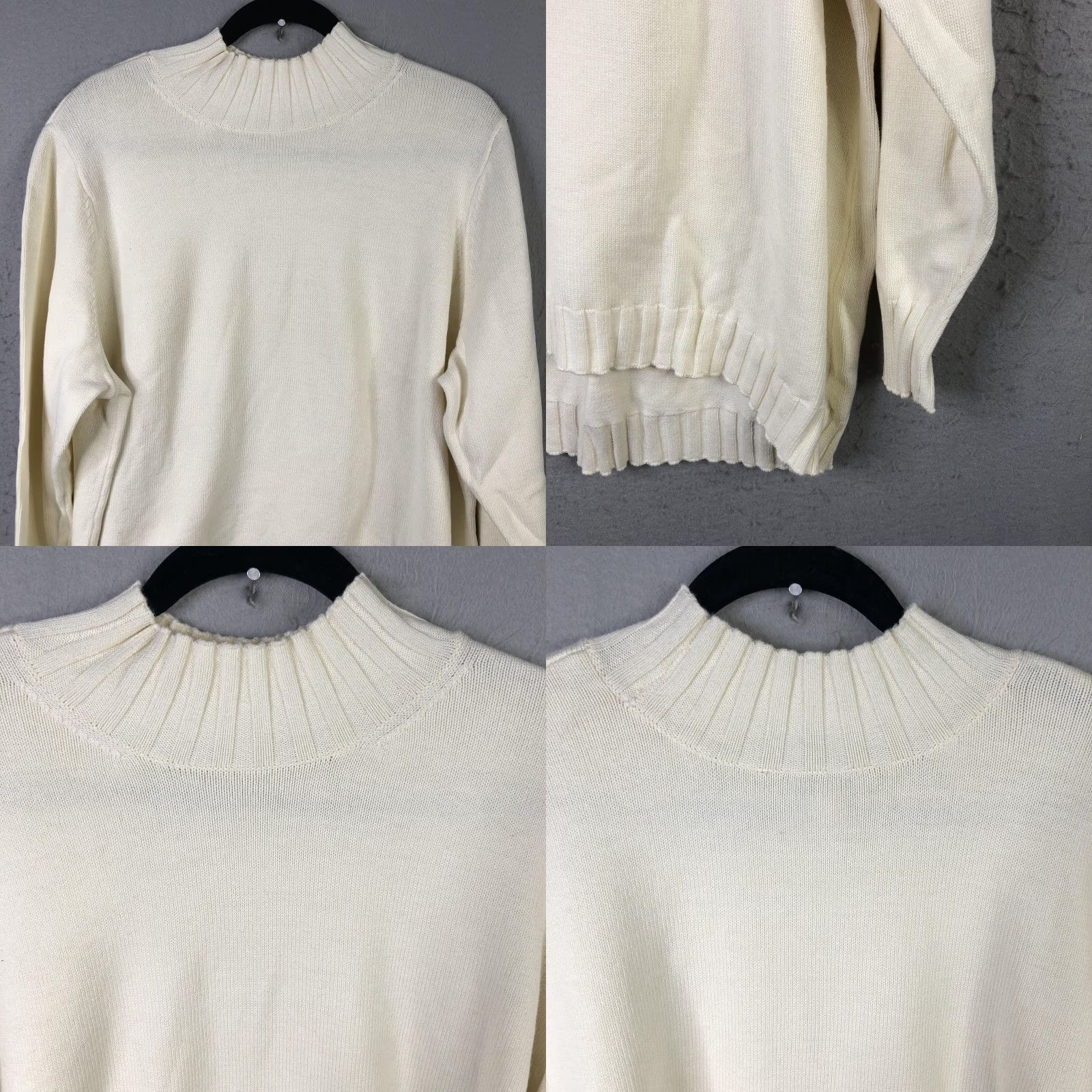 Essentials D&Co. Essentials Sweater Womens 2X Mock Neck Side Slit Pullover Ivory Knit Size XXL / US 16-18 / IT 52-54 - 8 Thumbnail