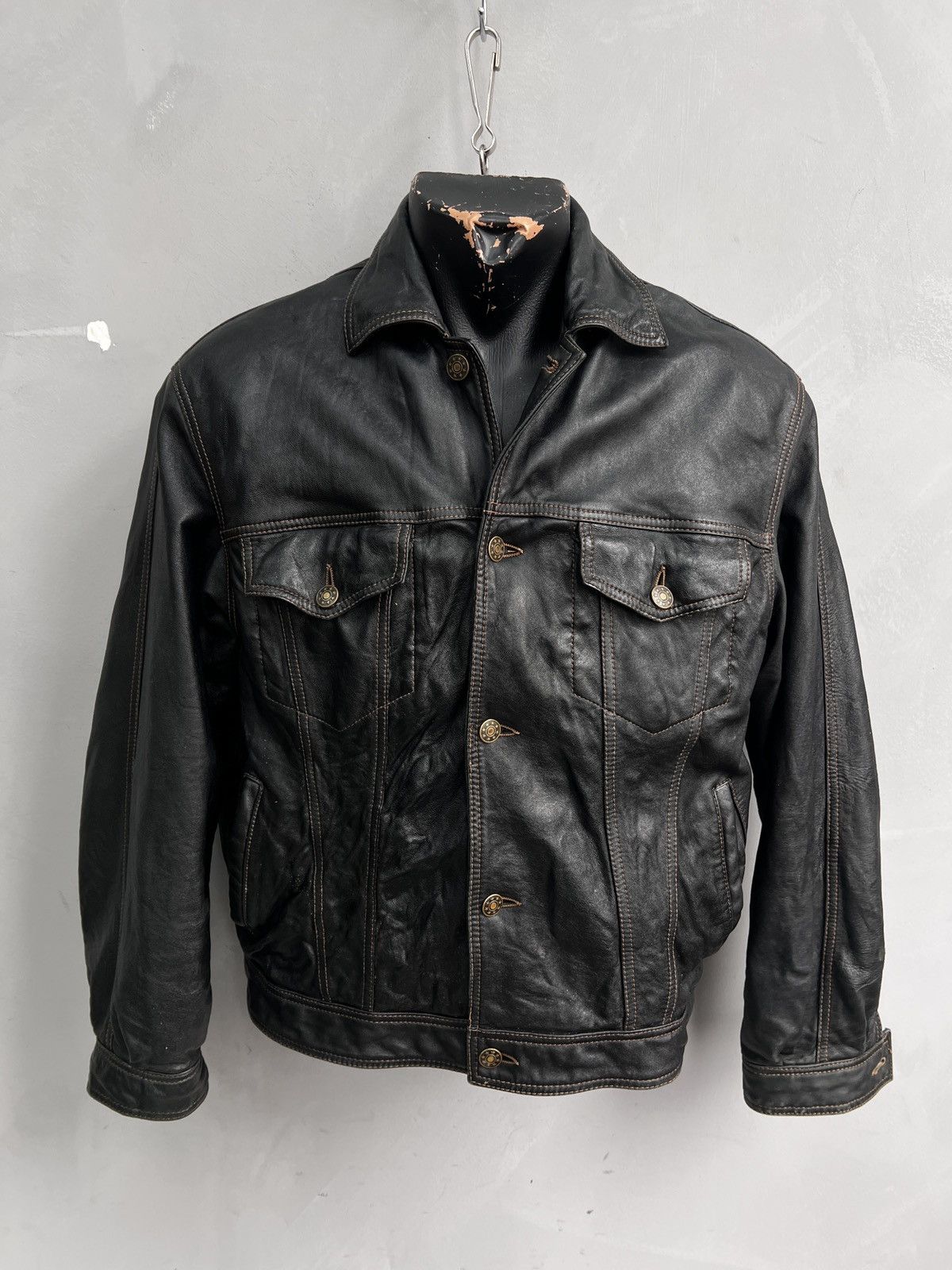 14th Addiction Rare diesel style leather boxy fit trucker jacket hype Size US M / EU 48-50 / 2 - 1 Thumbnail