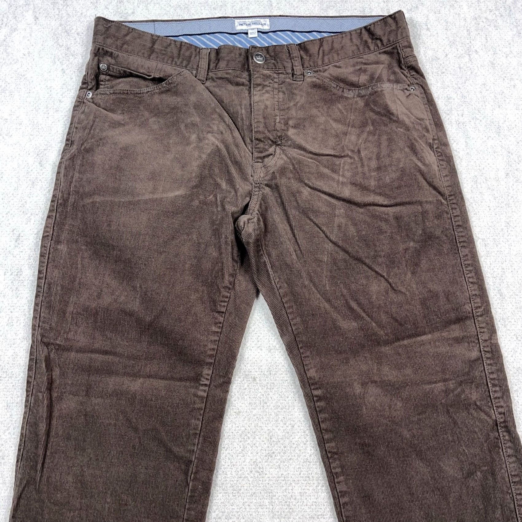 Peter Millar Peter Millar Corduroy Pants Men 33x28 Dark Brown Chino Dress Utility Chocolate Charcoal Brown Cotton Straight Flat Front 5-Pocket Regular Size US 33 - 3 Thumbnail