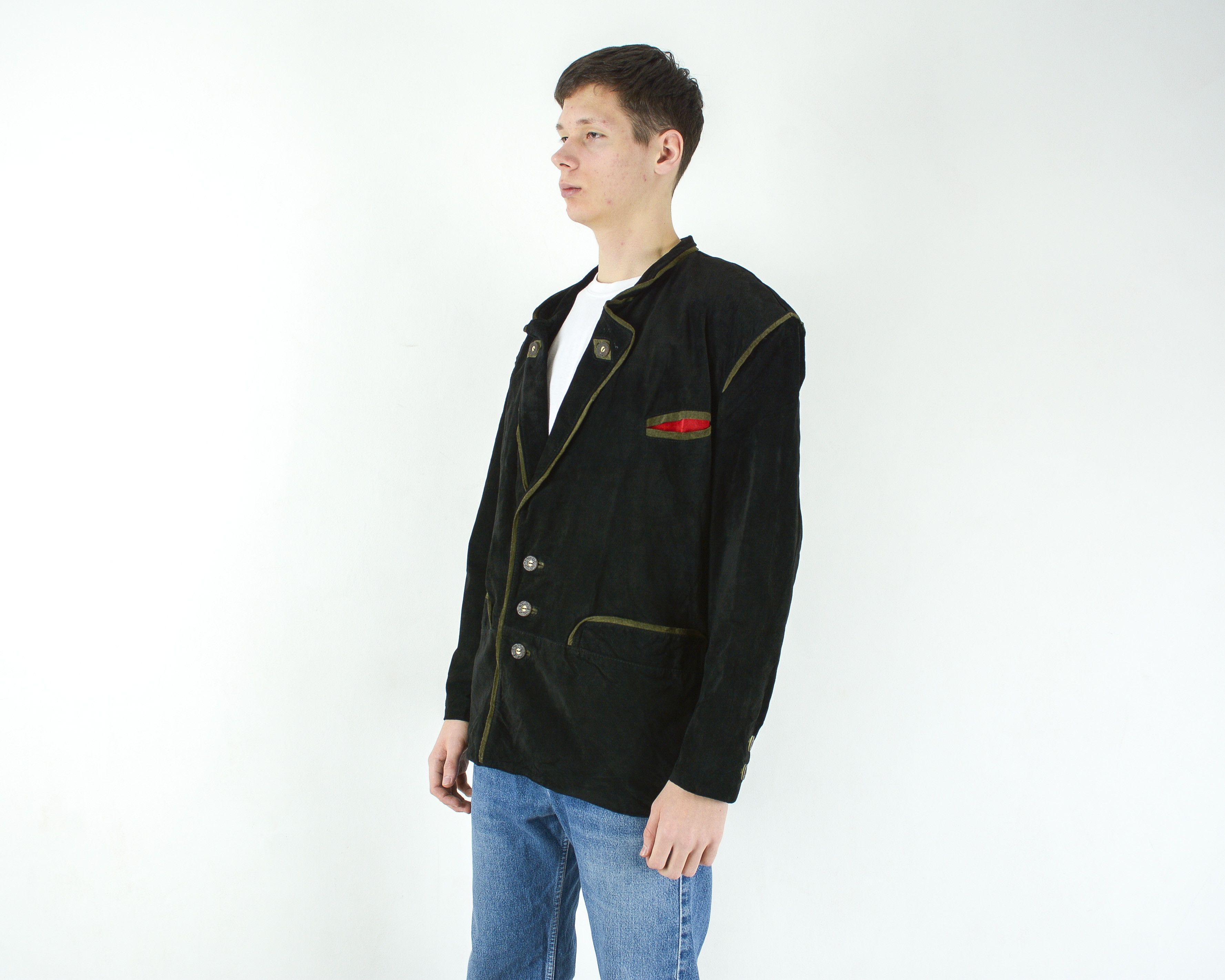 Cowboy Equipment Blazer UK 42 US Suede Leather Jacket Trachten L Coat Jager Size 42R - 2 Thumbnail