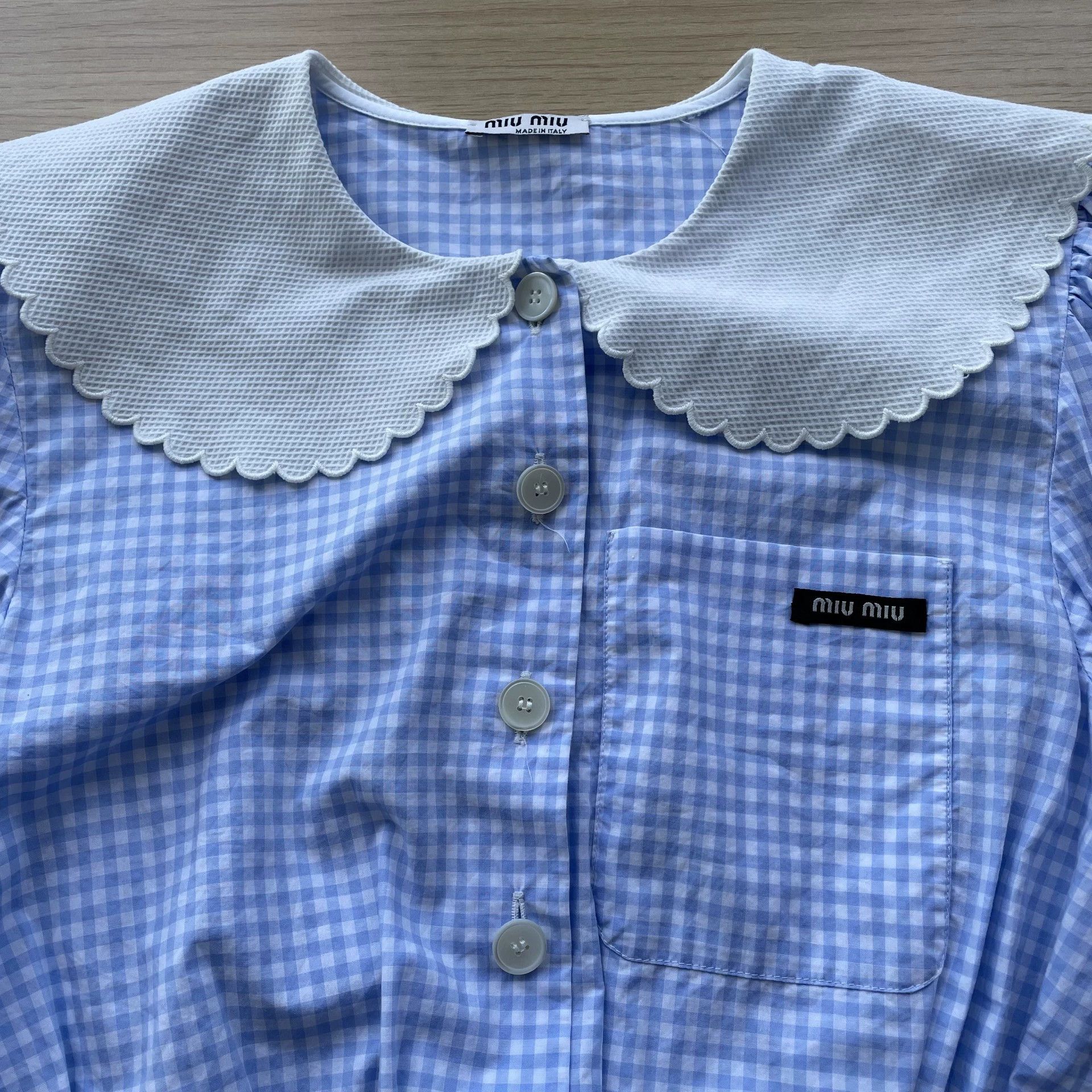 Miu Miu MIU MIU Women's Blue Plaid Short-Sleeve Cropped Top Size 36 Size XS / US 0-2 / IT 36-38 - 3 Thumbnail