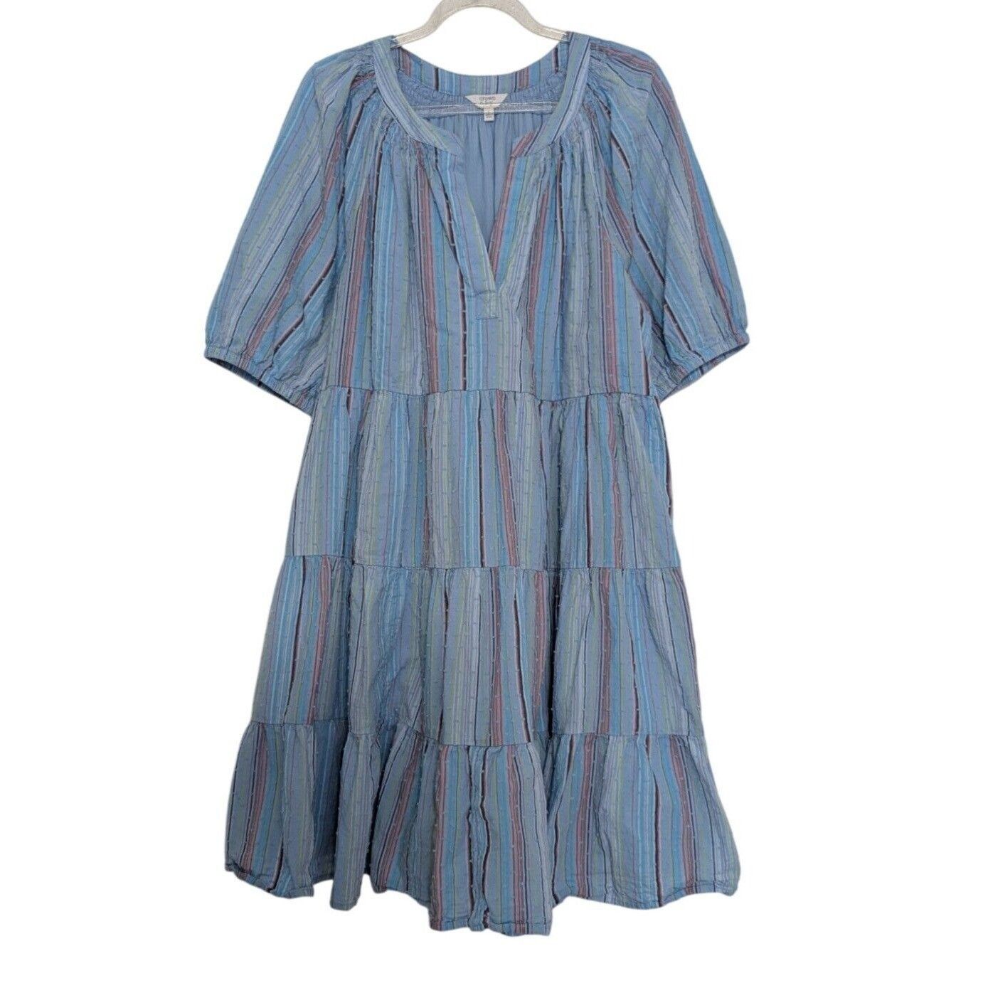 Designer Crown & Ivy Stripe Swiss Dot Dress Womens Size Large Blue Ti Size L / US 10 / IT 46 - 1 Thumbnail