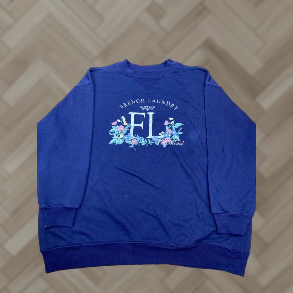 Vintage VINTAGE Womens French Laundry Pullover Sweater XL Blue Floral Embroidered #3706 Size XL / US 12-14 / IT 48-50 - 1 Thumbnail