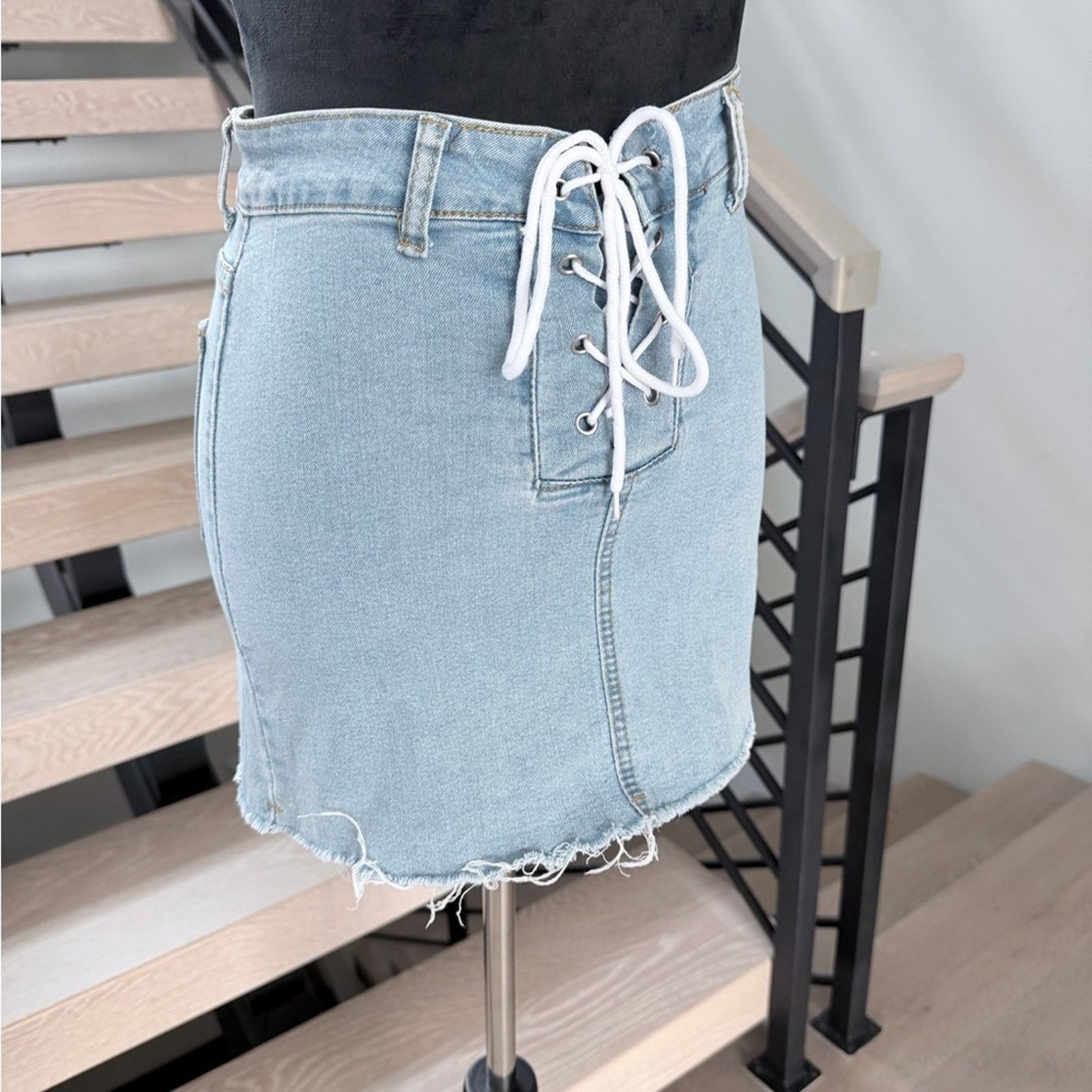 Other Y2K 85% Cotton Stylish Blue Denim Skirt with Lace up size S Size 25" / US 0 / IT 36 - 7 Thumbnail
