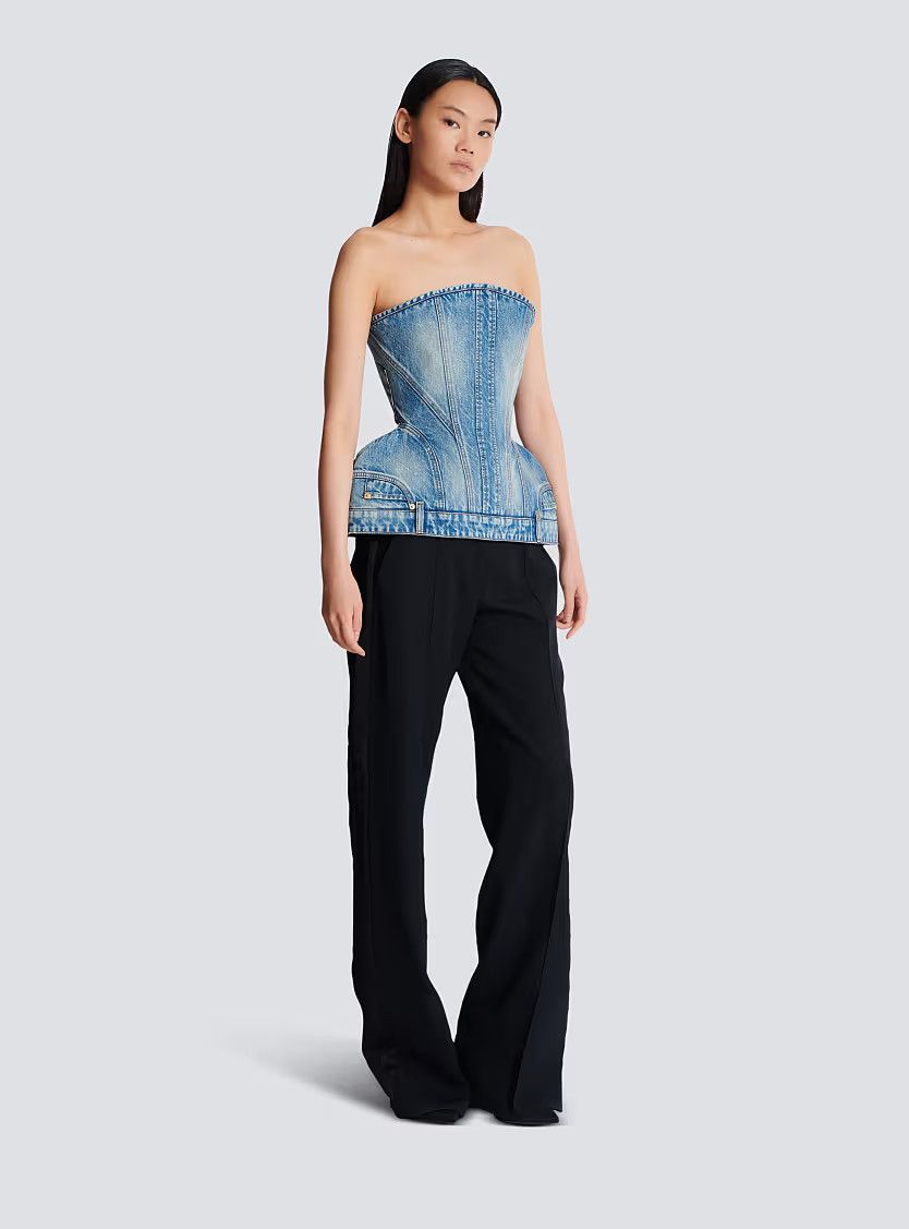 Balmain o1s1wg111225 Structured Denim Bustier in Blue Size S / US 4 / IT 40 - 2 Thumbnail