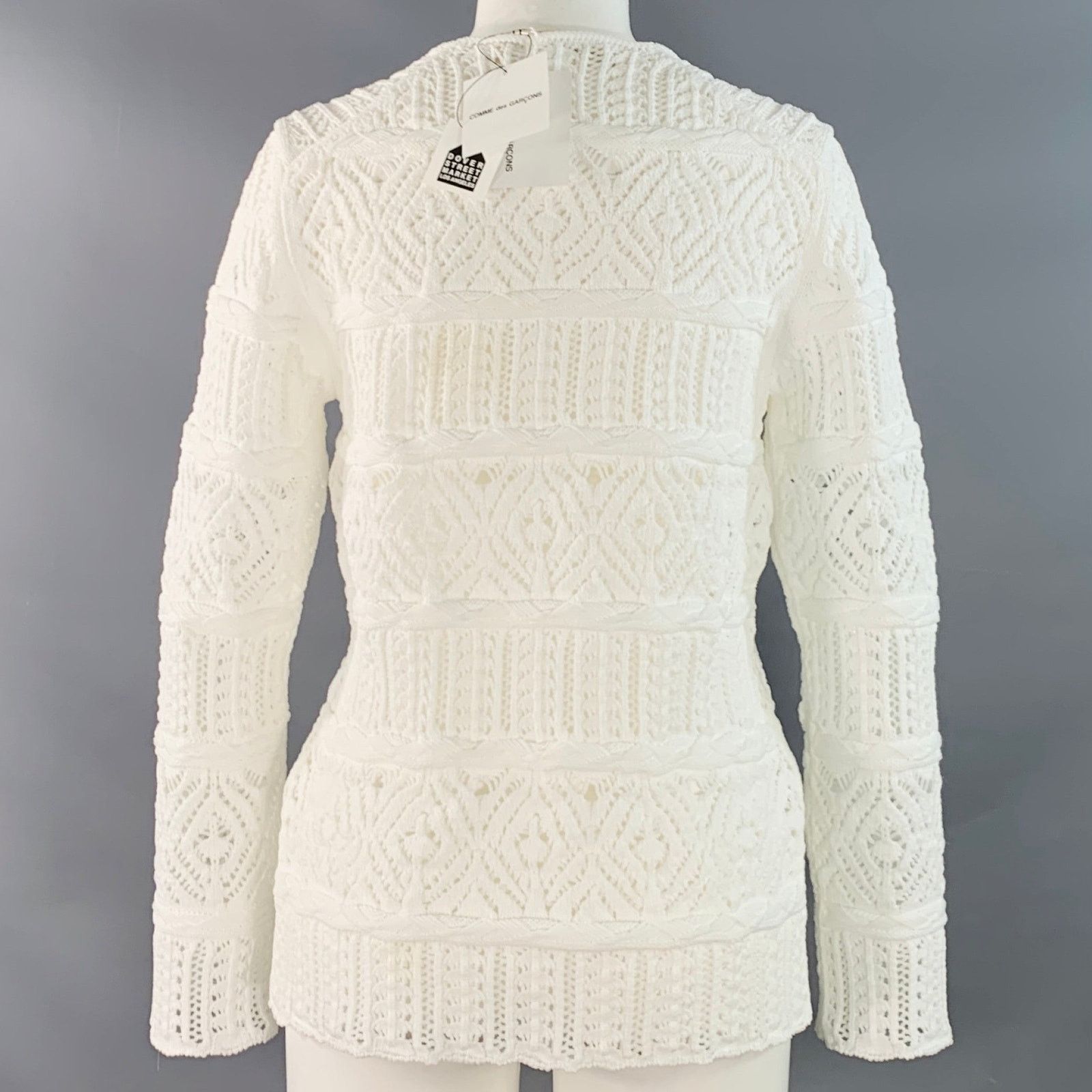 Comme des Garcons 2022 Size M White Textured Knit Polyester Crew Neck Sweater Size M / US 6-8 / IT 42-44 - 4 Thumbnail