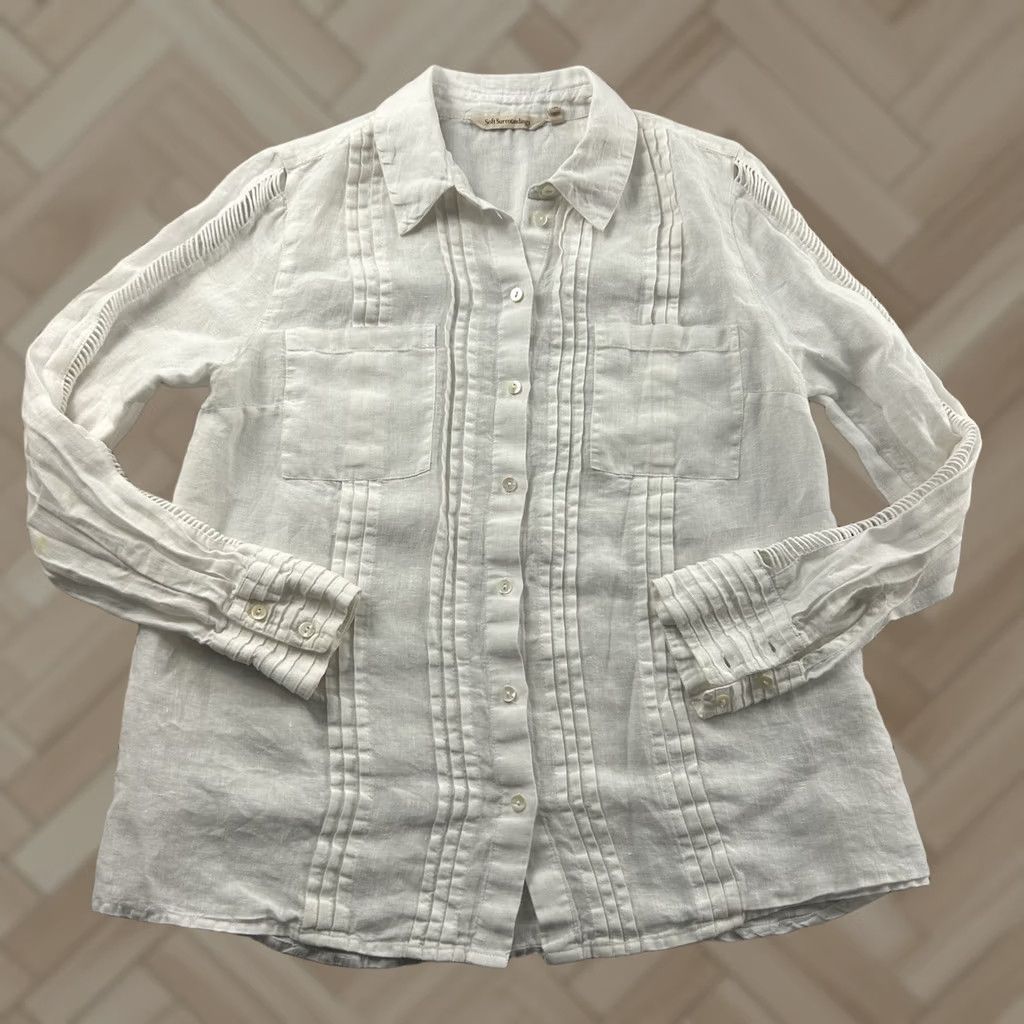 Soft Surroundings Soft Surroundings Shirt Women's Small White Long Sleeve Linen Button-Up Collared Size S / US 4 / IT 40 - 1 Thumbnail