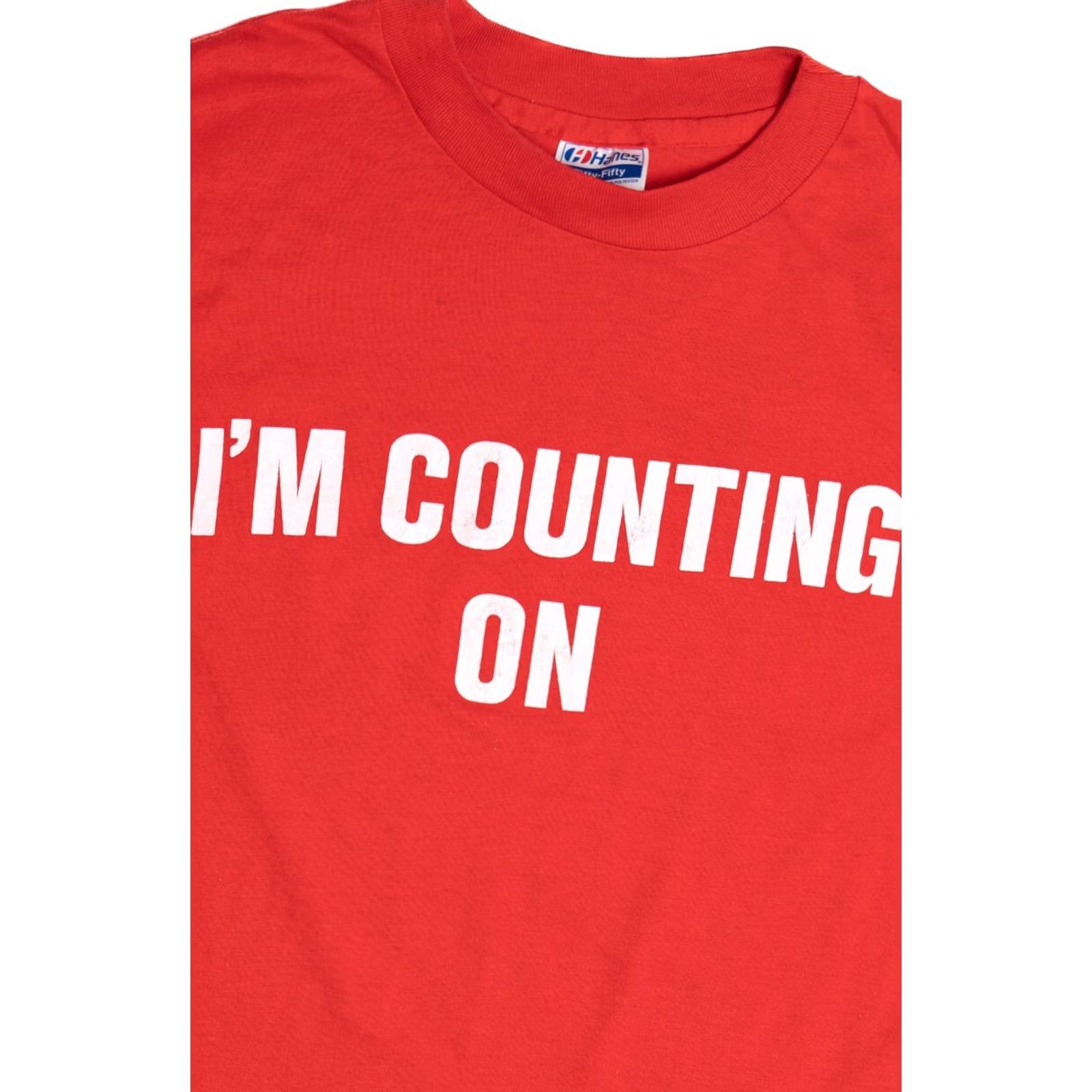 Hanes VINTAGE Hanes T-Shirt 1990s I'm Counting On Malco South Pasadena Red Medium Unisex Adults Cotton Polyester Shirt Mens Women Girls Boys Size US M / EU 48-50 / 2 - 3 Thumbnail