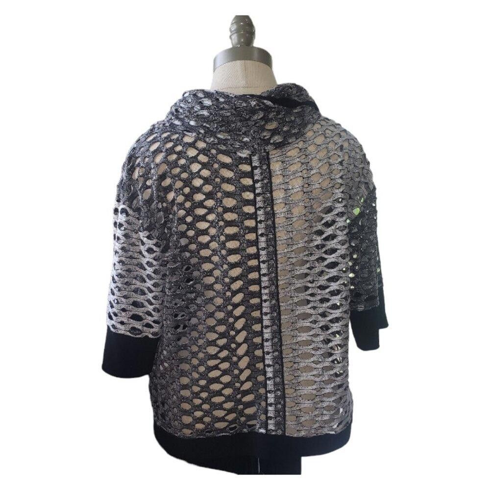 Designer CT1566 Joseph Ribkoff Silver & Black Cowl Neck Blouse Size L / US 10 / IT 46 - 5 Thumbnail