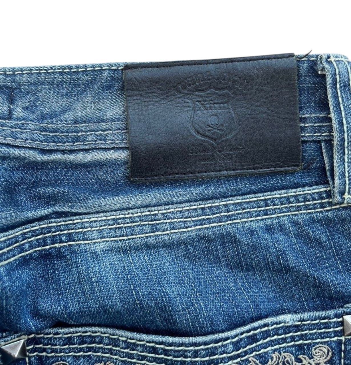 Tornado Mart 2000s japanese XFRM whisker skull flare denim Size US 31 - 8 Thumbnail