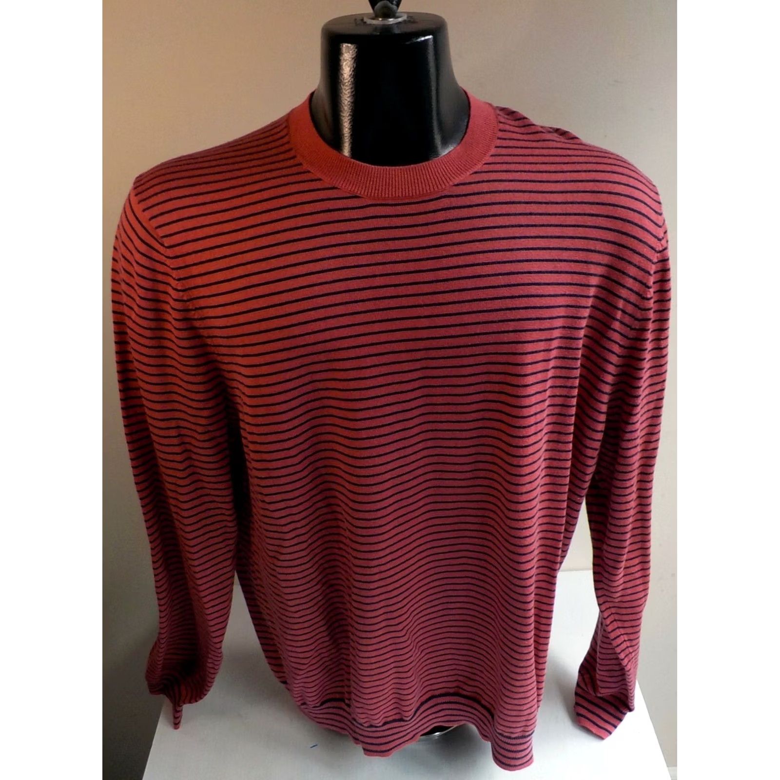 Brooks Brothers BROOKS BROTHERS LS Striped Pullover Crewneck Sweater-Dark Pink/Navy-Cotton-SZ LG Size US L / EU 52-54 / 3 - 2 Thumbnail