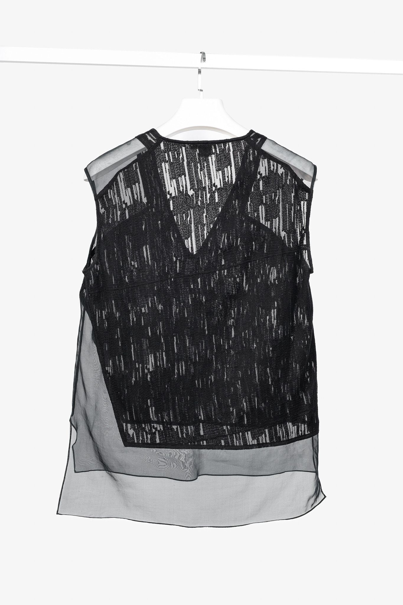 Helmut Lang Helmut Lang Black Sheer Silk Thread Stitch Top Size L / US 10 / IT 46 - 2 Thumbnail