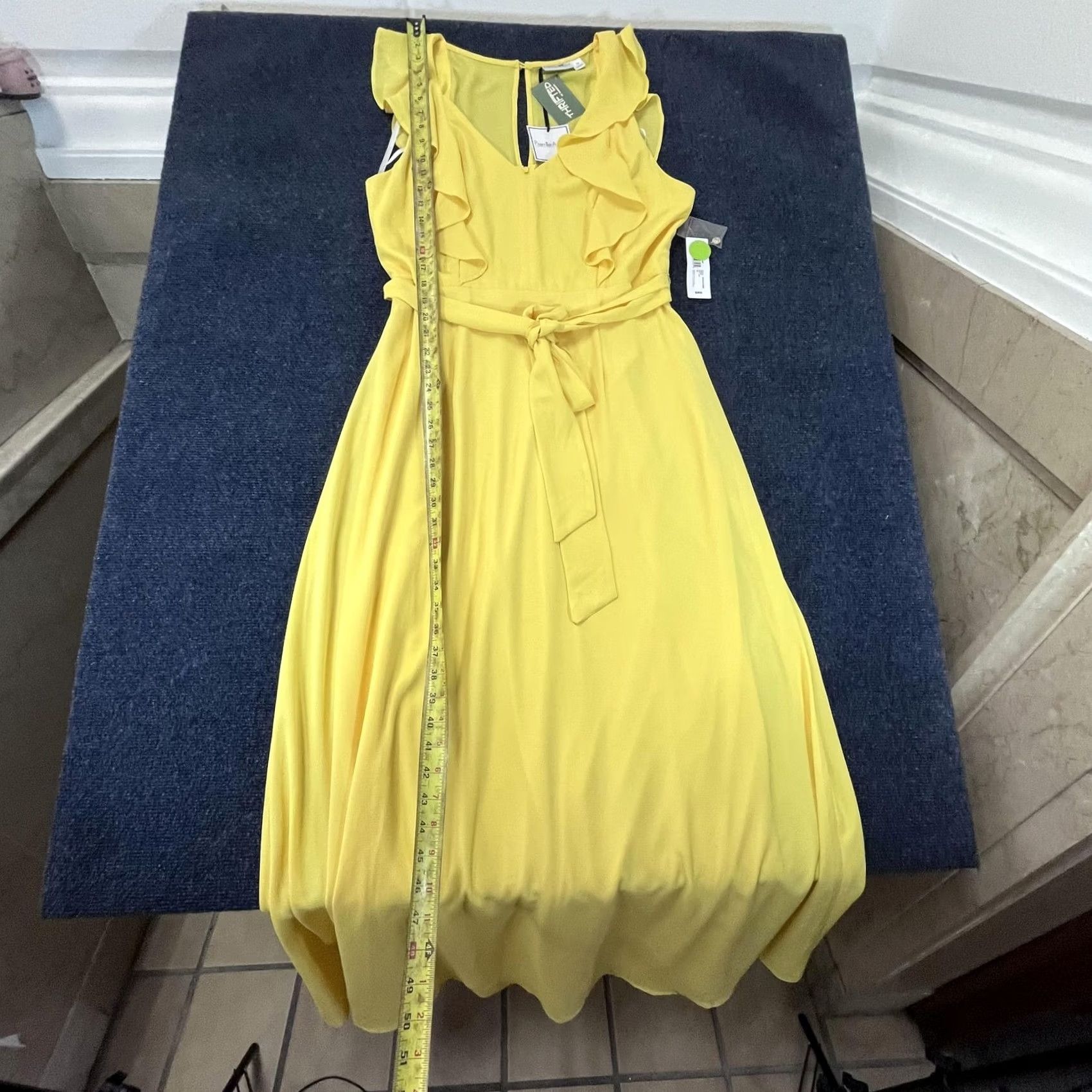 Vintage VINTAGE? No. Premier Amour Dress Womens 14 Yellow Maxi Sleeveless Ruffle Belted New 89 Size XL / US 12-14 / IT 48-50 - 5 Thumbnail