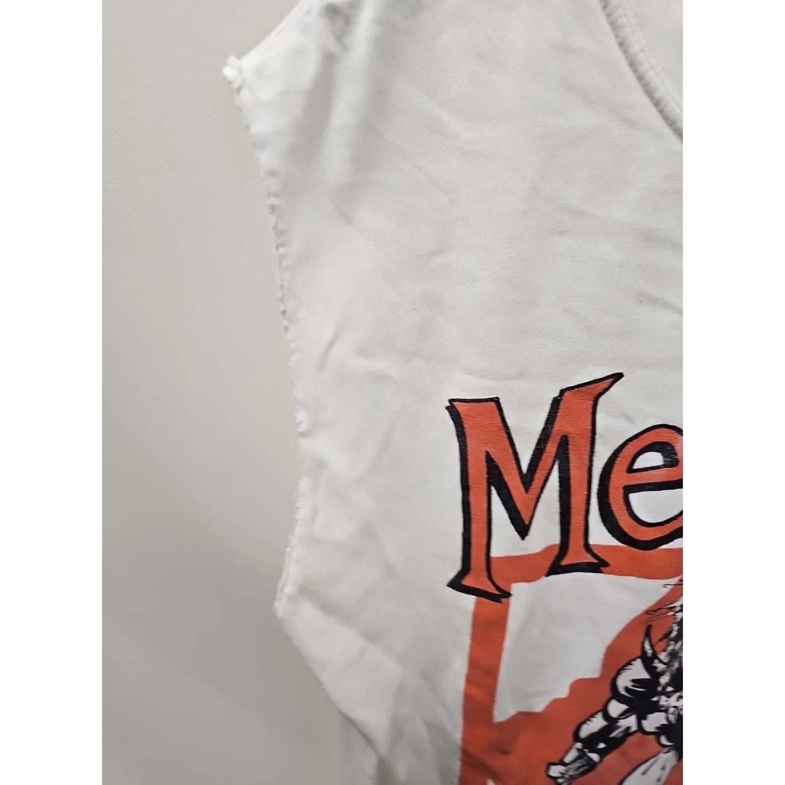Gildan Metallica T-Shirt - MetClub 2003 - Club 'Em All - Large Mens Short Sleeve White Cotton Logo Thrashed Status: Distressed with Chopped Sleeves Size US L / EU 52-54 / 3 - 6 Thumbnail