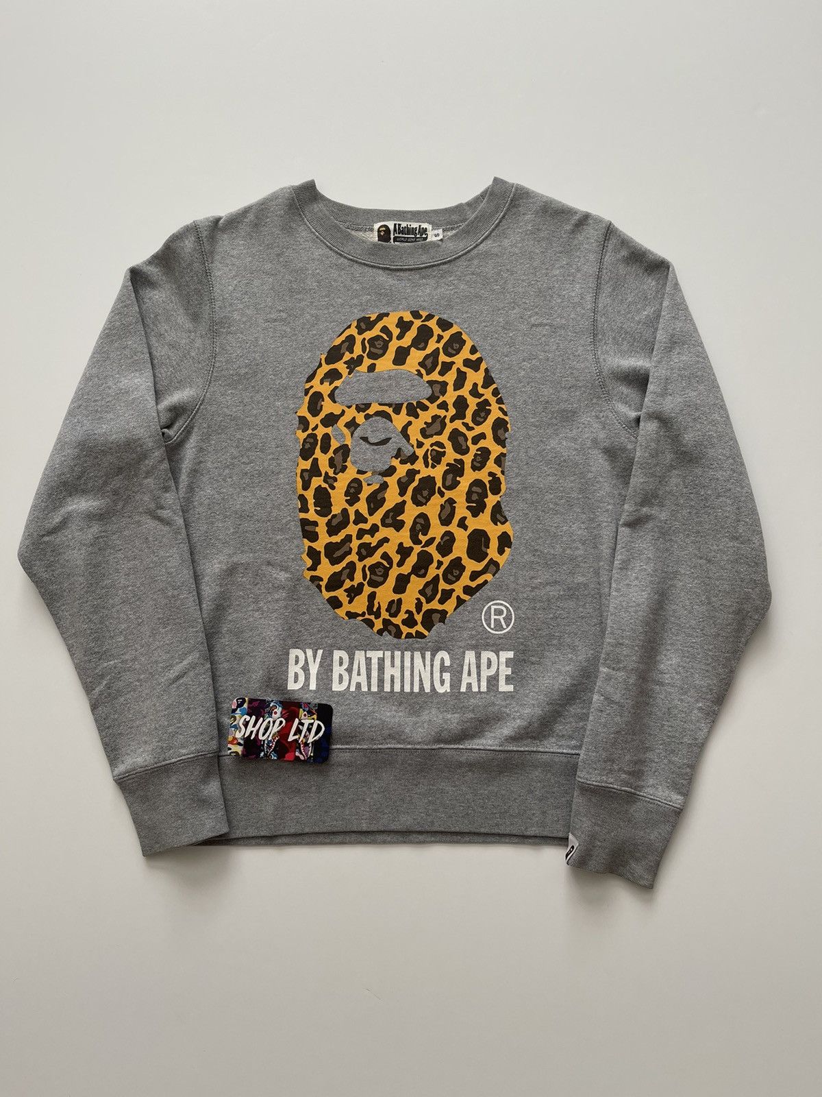 Bape A Bathing Ape Grey OG Cheetah Print Ape Head Crewneck | Grailed