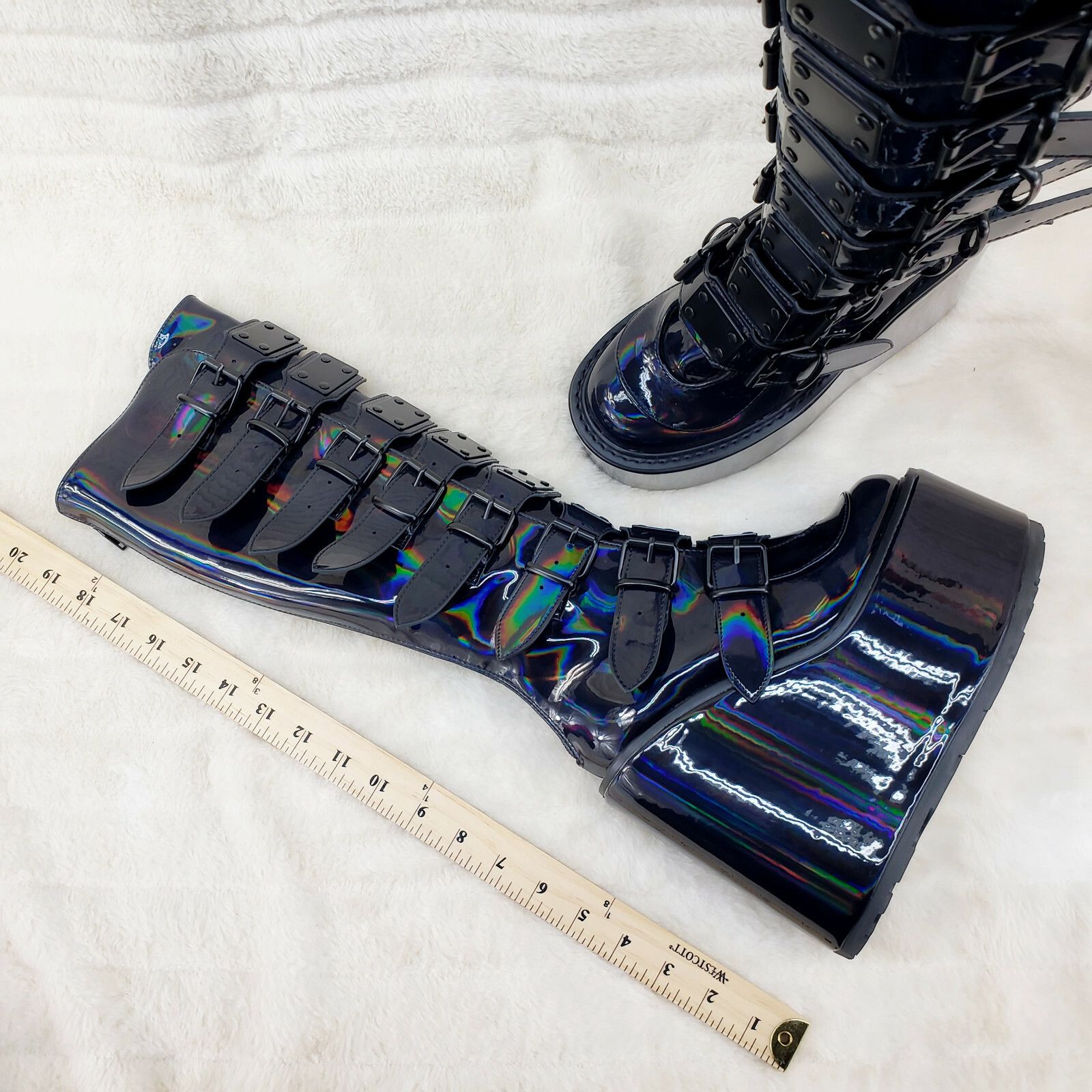 Other DEMONIA Swing 815 Black Oil Slick hologram Goth Punk Knee Bo Size US 9 / IT 39 - 7 Thumbnail