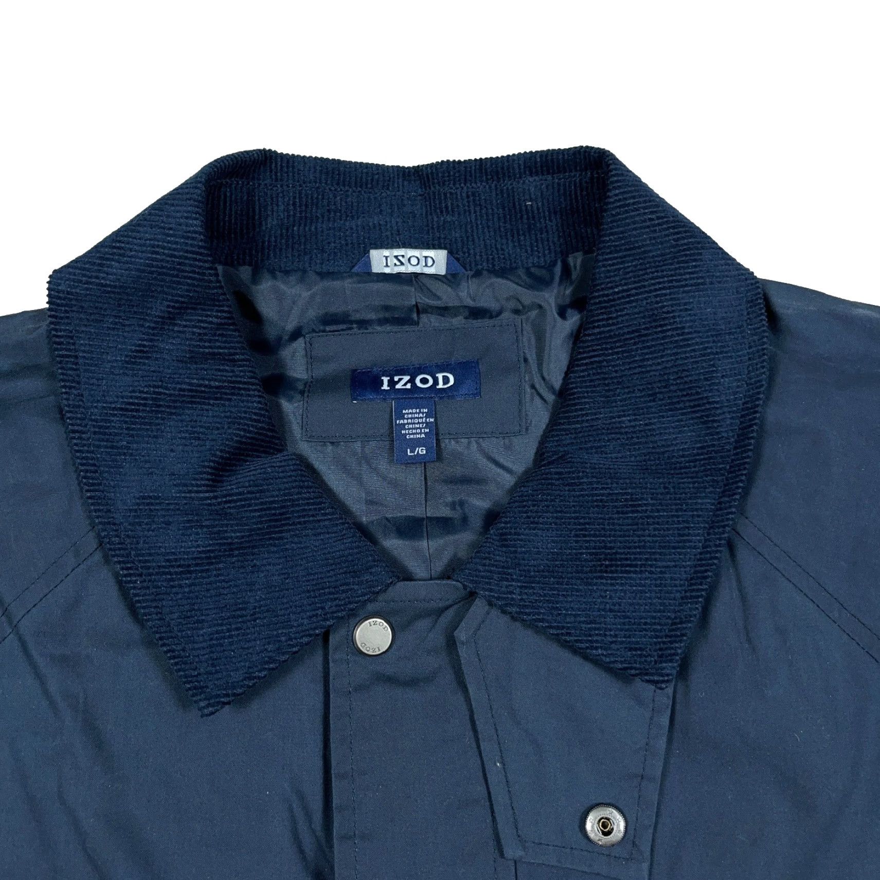 Izod VINTAGE Izod Jacket Chore Coat Navy Blue Waxed Cotton Collar Men Large L Corduroy Collar Overcoat Size US L / EU 52-54 / 3 - 3 Thumbnail
