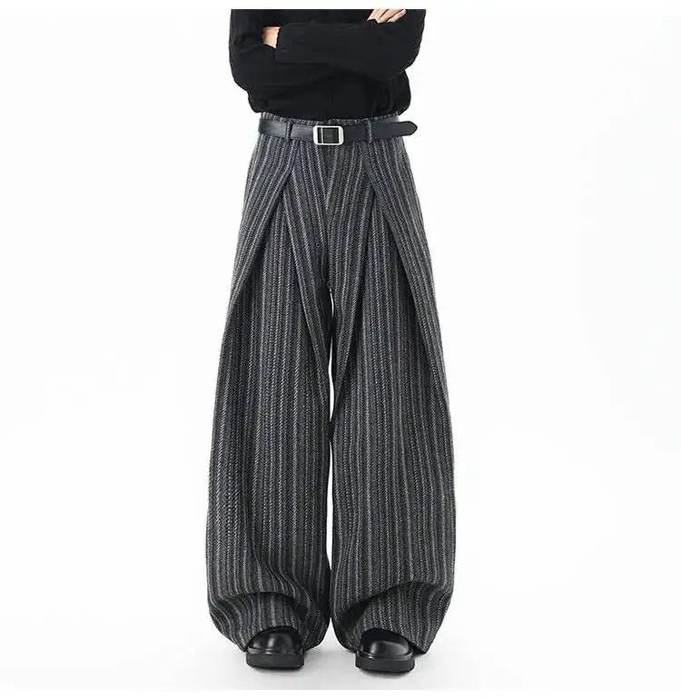 Japanese Brand Trousers Striped Woolen Pleated Wide Leg Pants Size US 30 / EU 46 - 5 Thumbnail