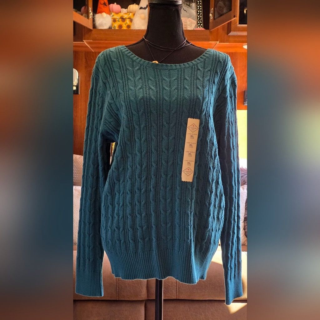 St. Johns Bay St. Johns Bay Teal Cable Knit Sweater NWT Size XL / US 12-14 / IT 48-50 - 1 Thumbnail