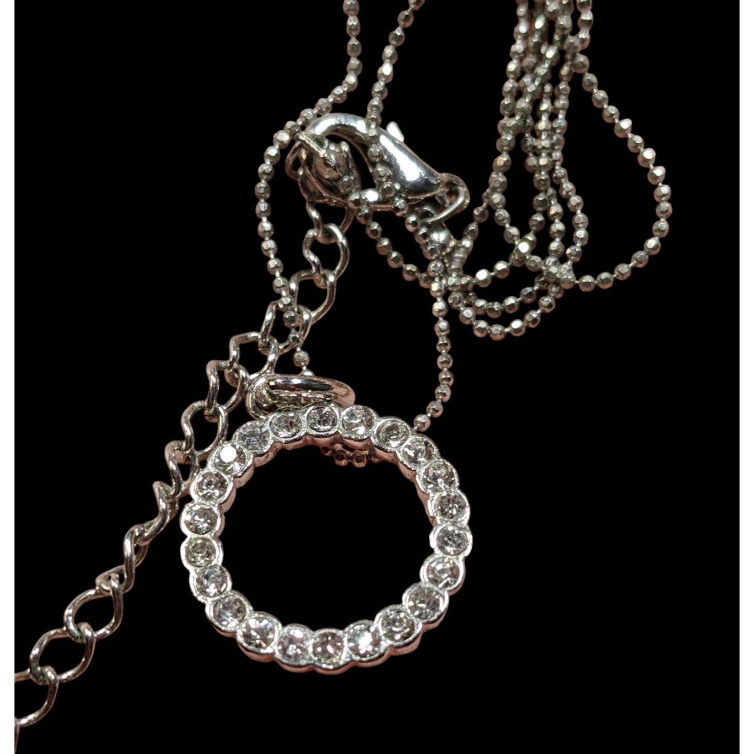 Other Geometric Glam Silver Tone Round Pendant Necklace With Clear Size ONE SIZE - 3 Thumbnail