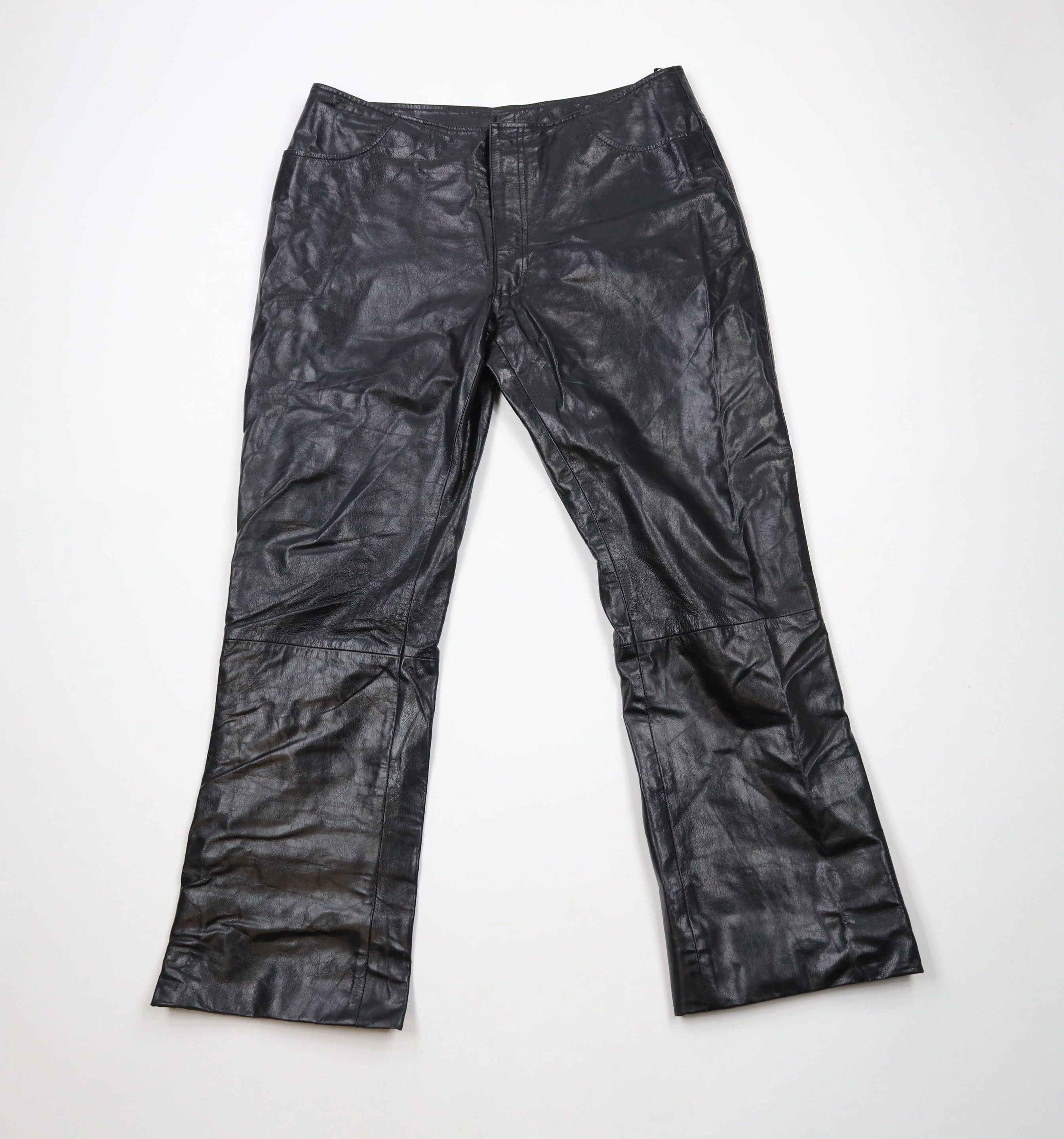 Vintage Vintage 90s Streetwear Flared Leather Pants Goth Dom Size 36" / US 14 / IT 50 - 1 Thumbnail