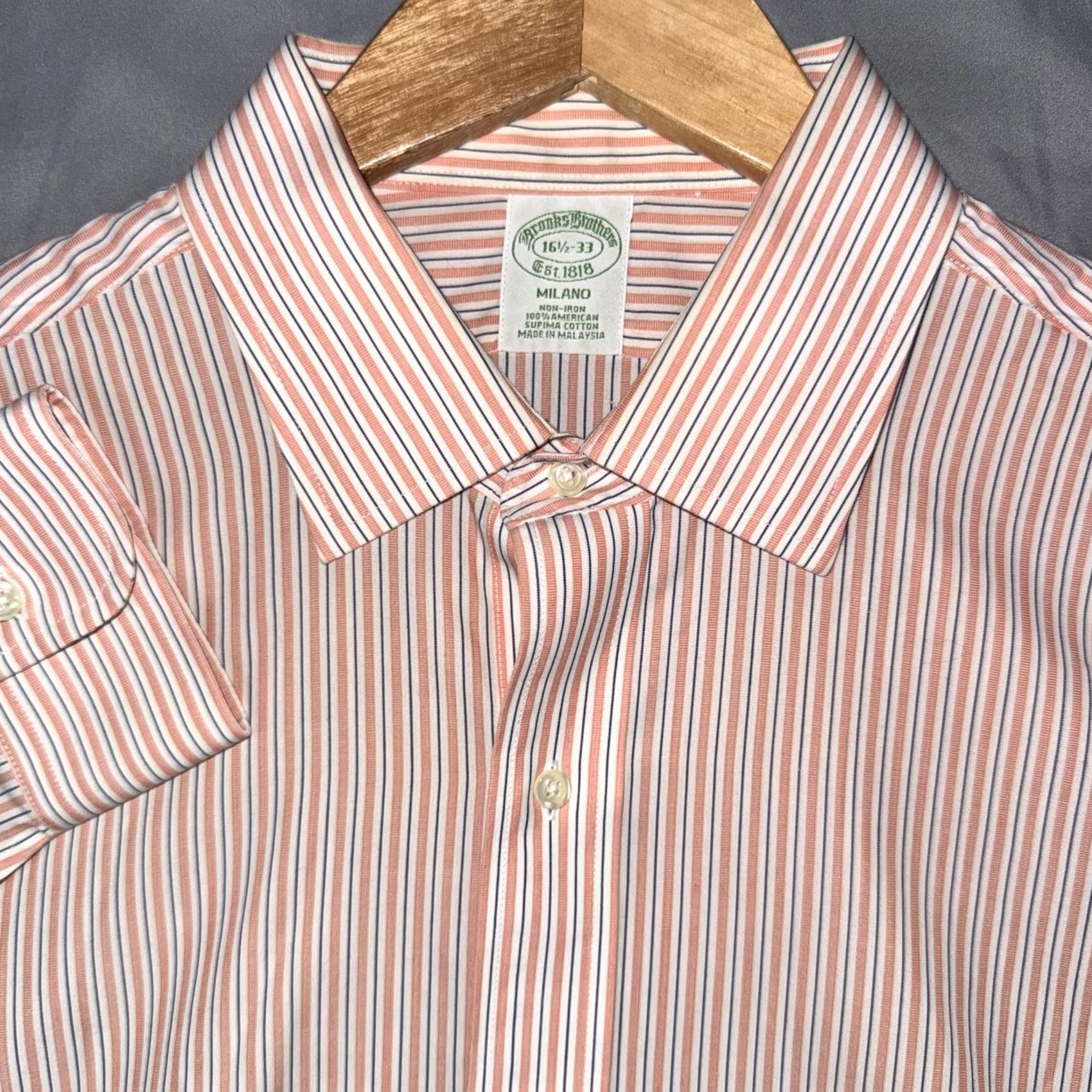 Brooks Brothers Brooks Brothers Shirt Mens 16.5 32/33 Striped Milano Non Iron Supima Dress Shirt Size 46R - 5 Thumbnail