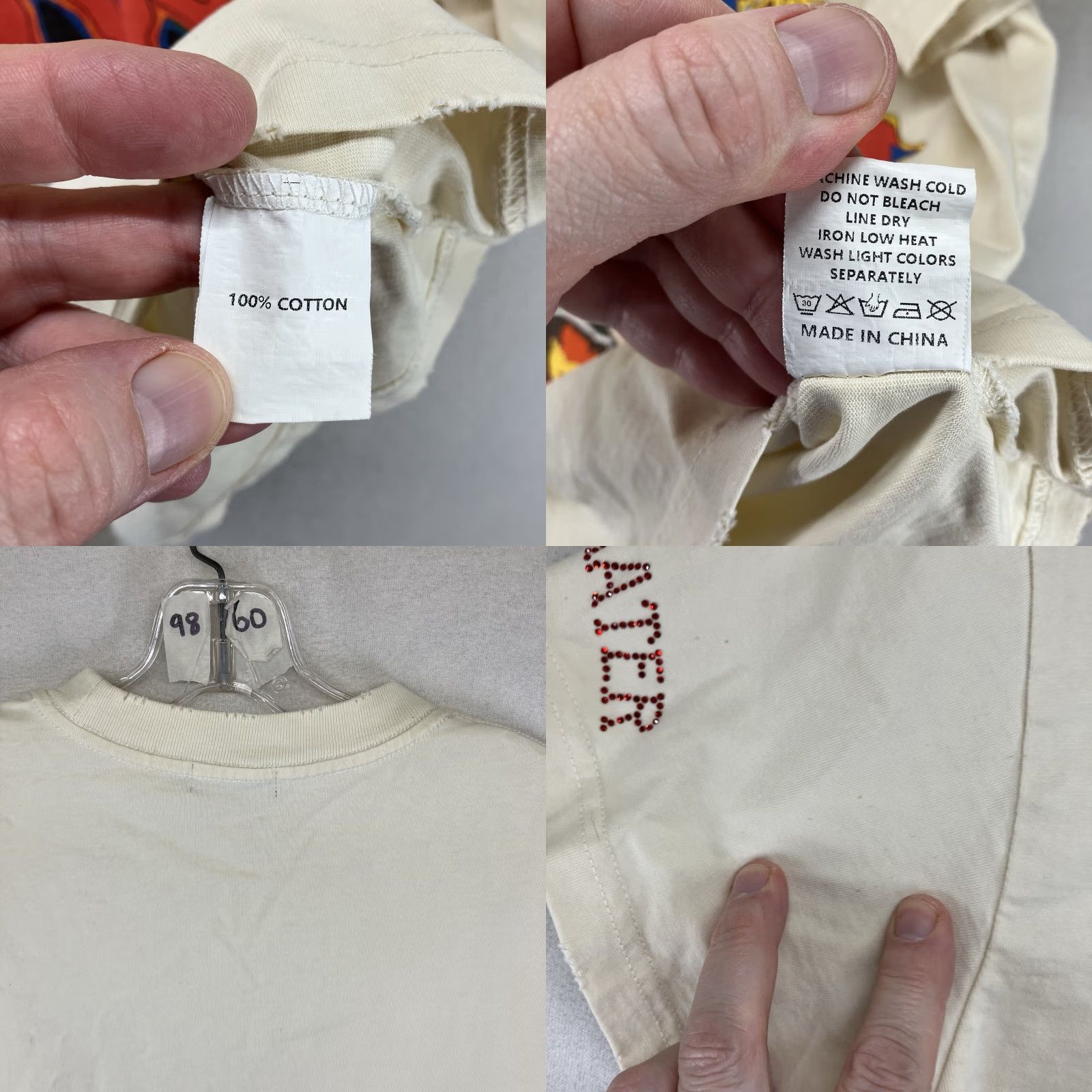 Vintage Rich Skater Women's T-Shirt Short Sleeve Crew Neck Beige 100% Cotton Distressed Graphic Rhinestone Bling Vintage No Size S / US 4 / IT 40 - 10 Thumbnail