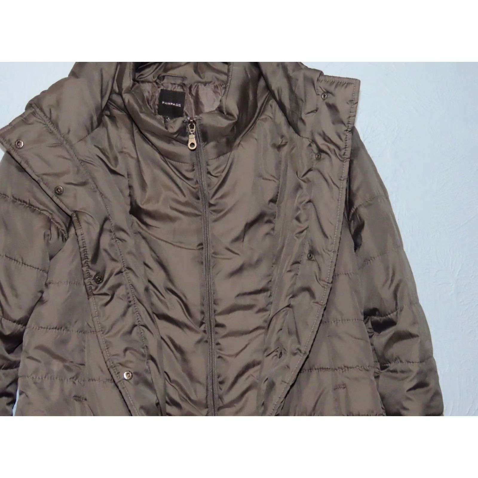 Vintage Rampage Gray Quilted Women's L Hooded Puffer Coat Jacket/Coat Long Sleeve Zip Mid-Length Winter Regular Beanies? Size L / US 10 / IT 46 - 7 Thumbnail