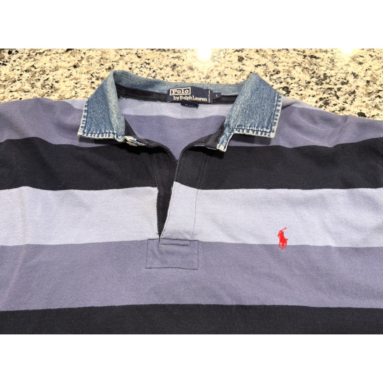 Polo Ralph Lauren VINTAGE Polo Ralph Lauren Rugby Shirt Denim Collar Striped Large Men L Blue 90s Preppy Logo Embroidered Clothing Size US L / EU 52-54 / 3 - 4 Thumbnail
