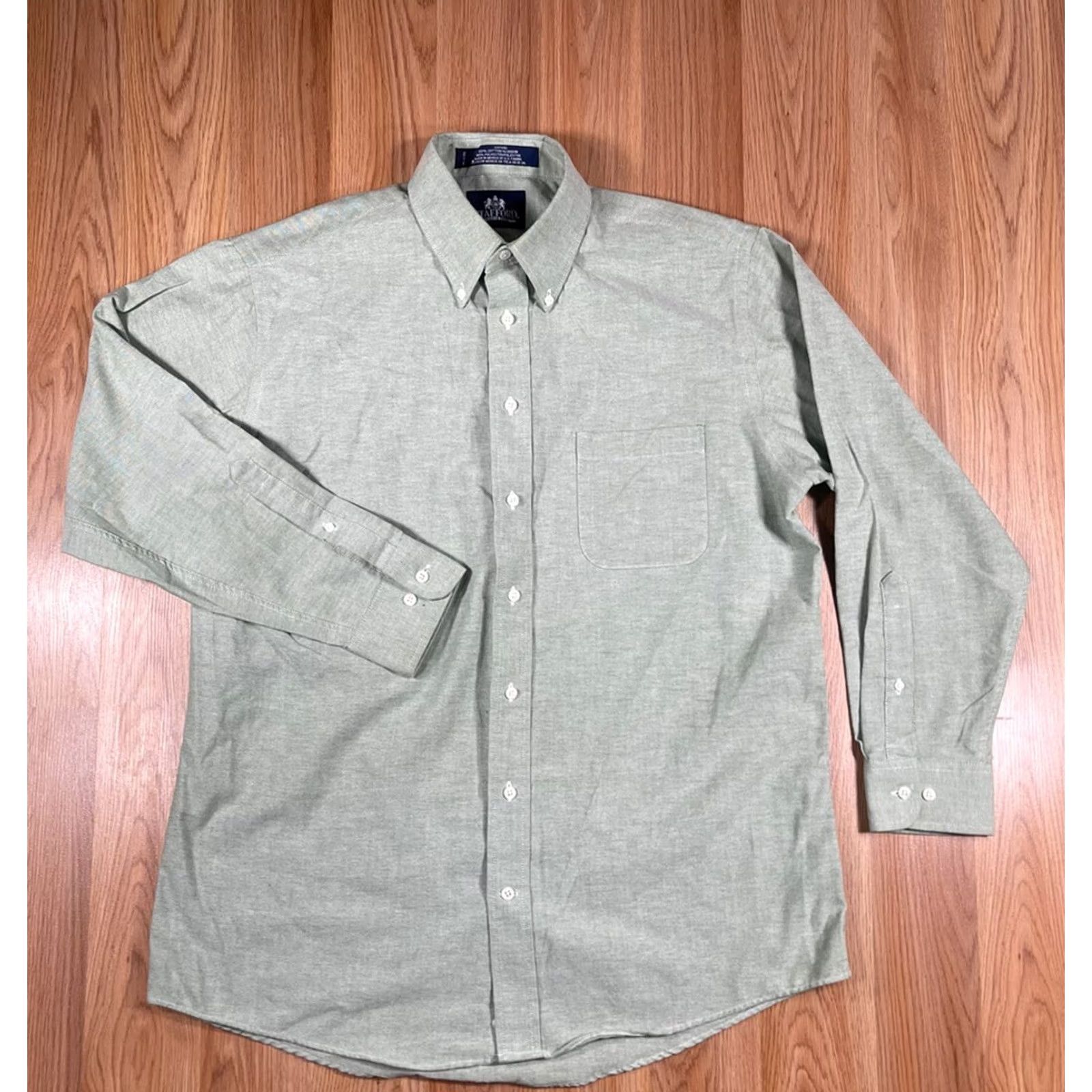 Stafford Stafford Shirt Mens 16 Green Dress Wrinkle Free Oxford Long Sleeve Button Down Size 42R - 2 Thumbnail