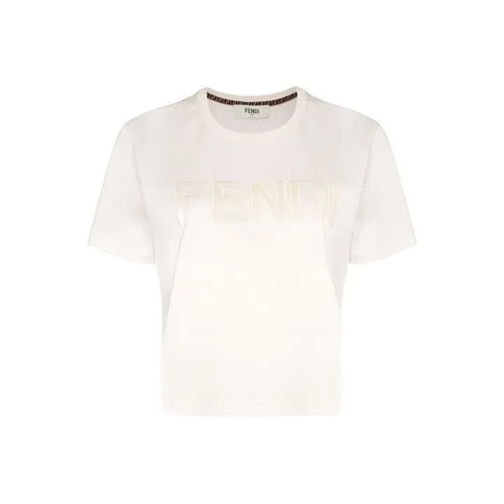 Fendi Fendi Logo Embroidered White Short Sleeve T-Shirt -2508 Size S / US 4 / IT 40 - 1 Thumbnail