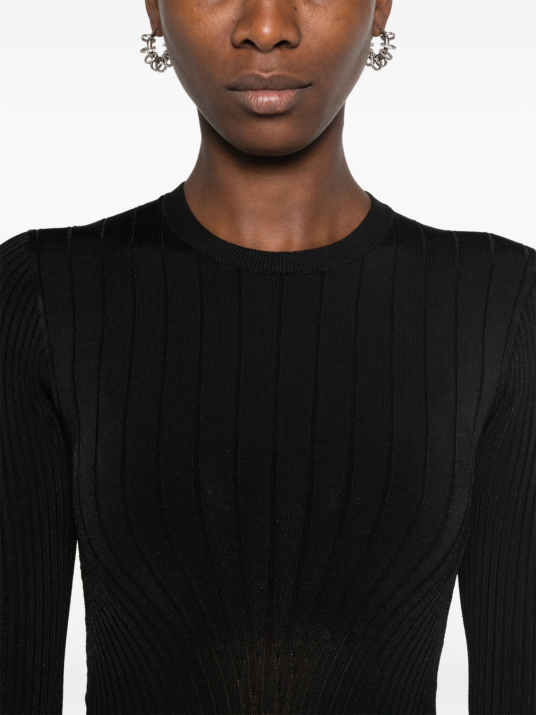 Mugler o1s22i1n1024 Long Sleeves Ribbed Knit Top in Black Size L / US 10 / IT 46 - 5 Thumbnail