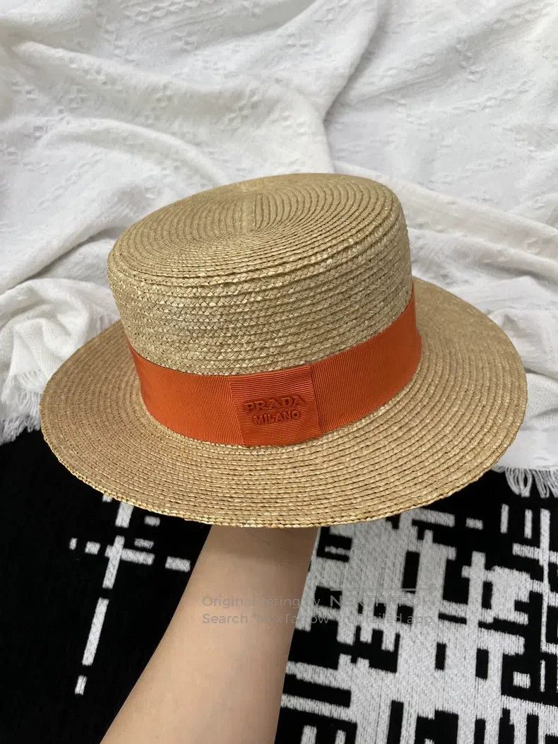 Prada Prada Orange wide-brimmed straw hat Size ONE SIZE - 2 Thumbnail