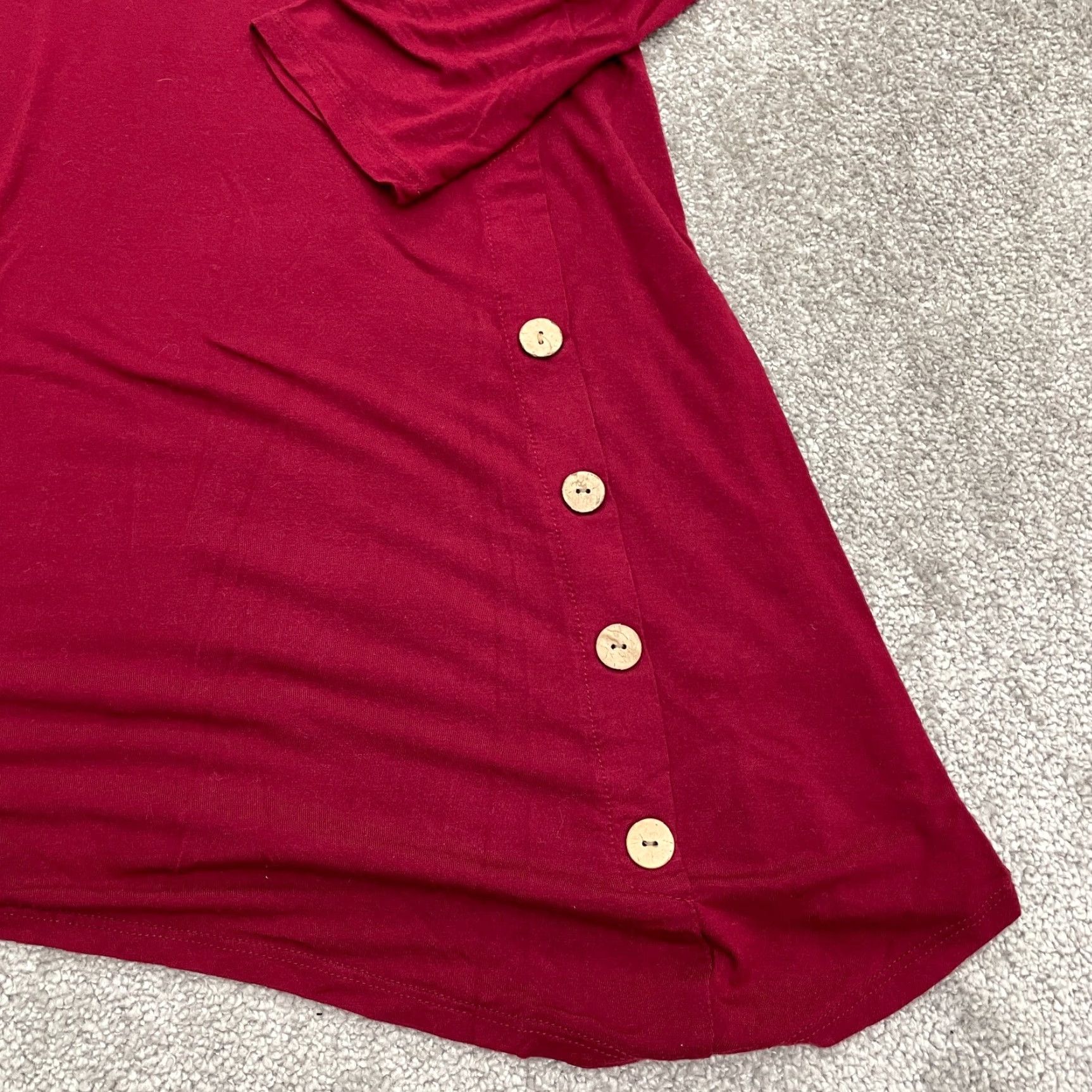 Vintage Emerald Blouse Shirt Womens XL Red Solid Knit Round Neck Long Sleeve Tunic Top Set Size XL / US 12-14 / IT 48-50 - 3 Thumbnail