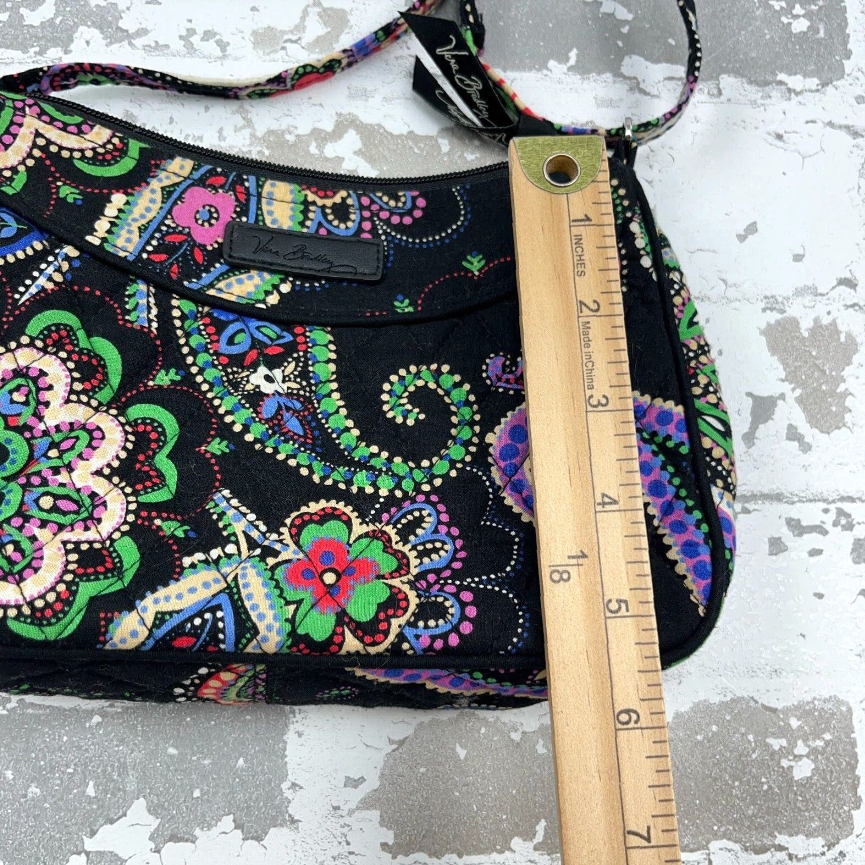 Vintage Vera Bradley Crossbody Bag Small Live Paisley Black Purple Womens RFID Blocking Adjustable Strap Quilt Canvas Cotton Zip Matte Finish 90s Theme? Size ONE SIZE - 5 Thumbnail