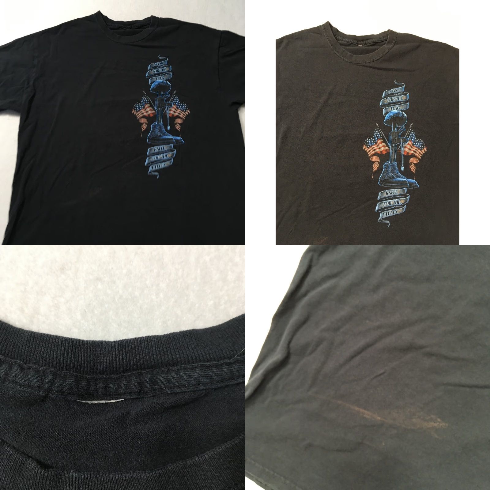 Hanes VINTAGE Hanes T-Shirt Mens XL Black Stand For The Flag Kneel For The Fallen Short Sleeve Graphic Tee Mens XL Large Size US 36 / EU 52 - 8 Thumbnail